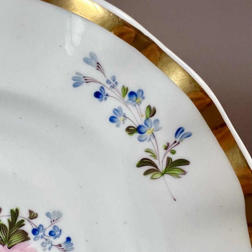 Hand-Painted Samuel Alcock Porcelain Plate, Wave Edge White with Flower Sprays, ca 1823
