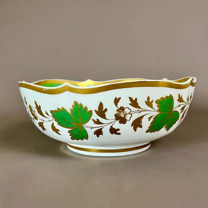 Samuel Alcock Porcelain Punch Bowl, Emerald Green, Gilt, Landscape, ca 1826 4