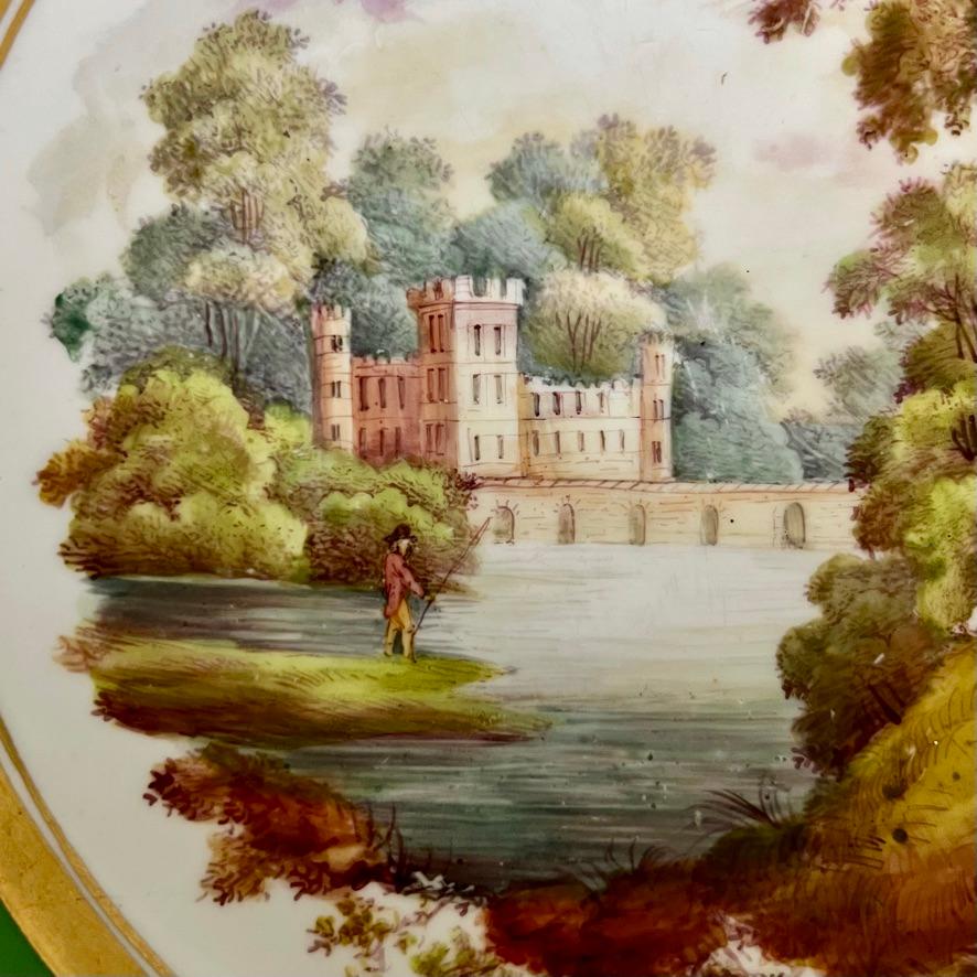 Hand-Painted Samuel Alcock Porcelain Punch Bowl, Emerald Green, Gilt, Landscape, ca 1826