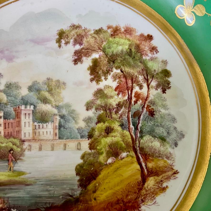 Samuel Alcock Porcelain Punch Bowl, Emerald Green, Gilt, Landscape, ca 1826 In Good Condition In London, GB