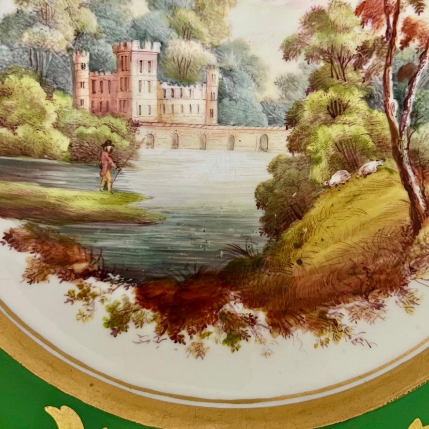 Early 19th Century Samuel Alcock Porcelain Punch Bowl, Emerald Green, Gilt, Landscape, ca 1826