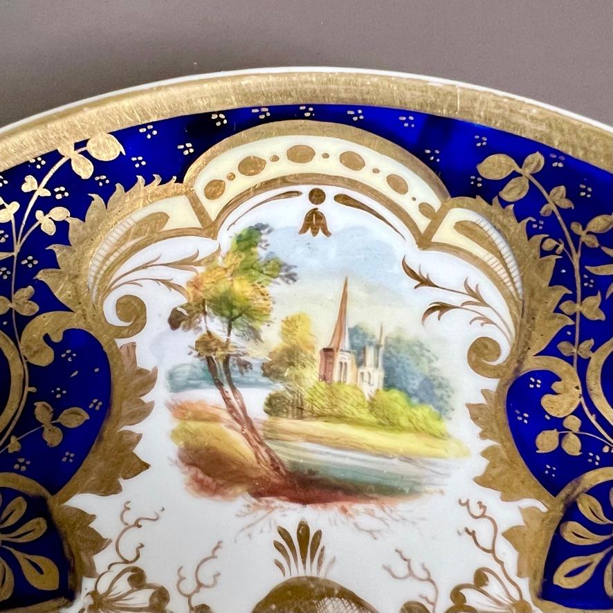 Samuel Alcock Porcelain Solitaire Tea Set, Cobalt Blue, Gilt, Landscapes, ca1825 For Sale 5