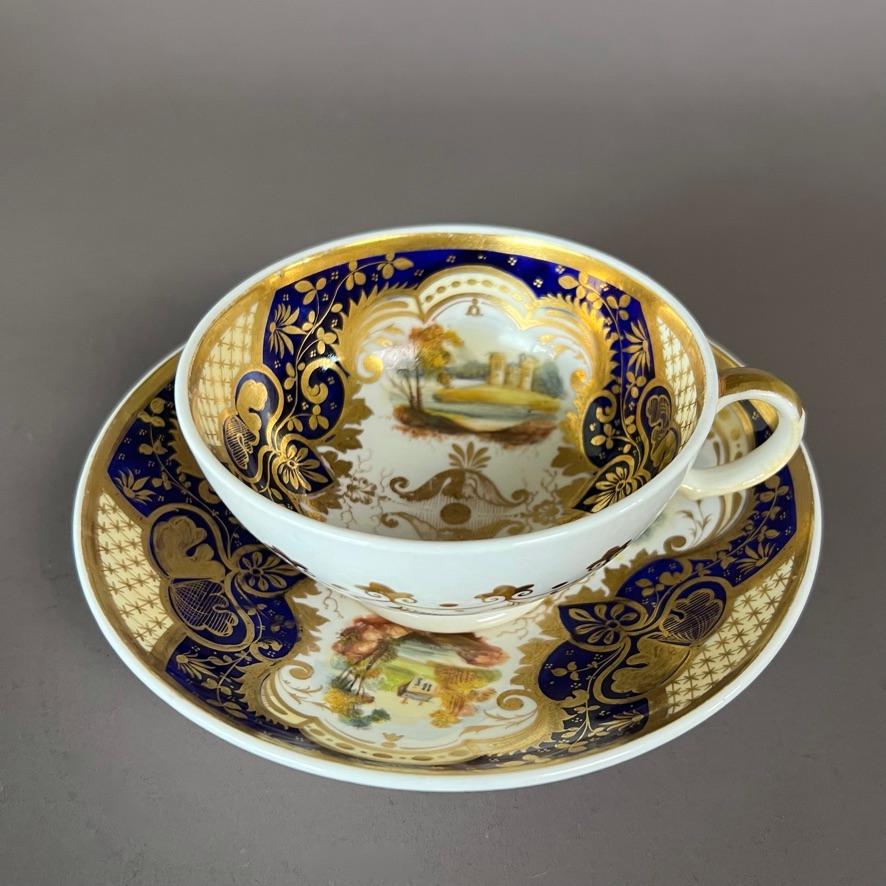 Samuel Alcock Porcelain Solitaire Tea Set, Cobalt Blue, Gilt, Landscapes, ca1825 For Sale 6
