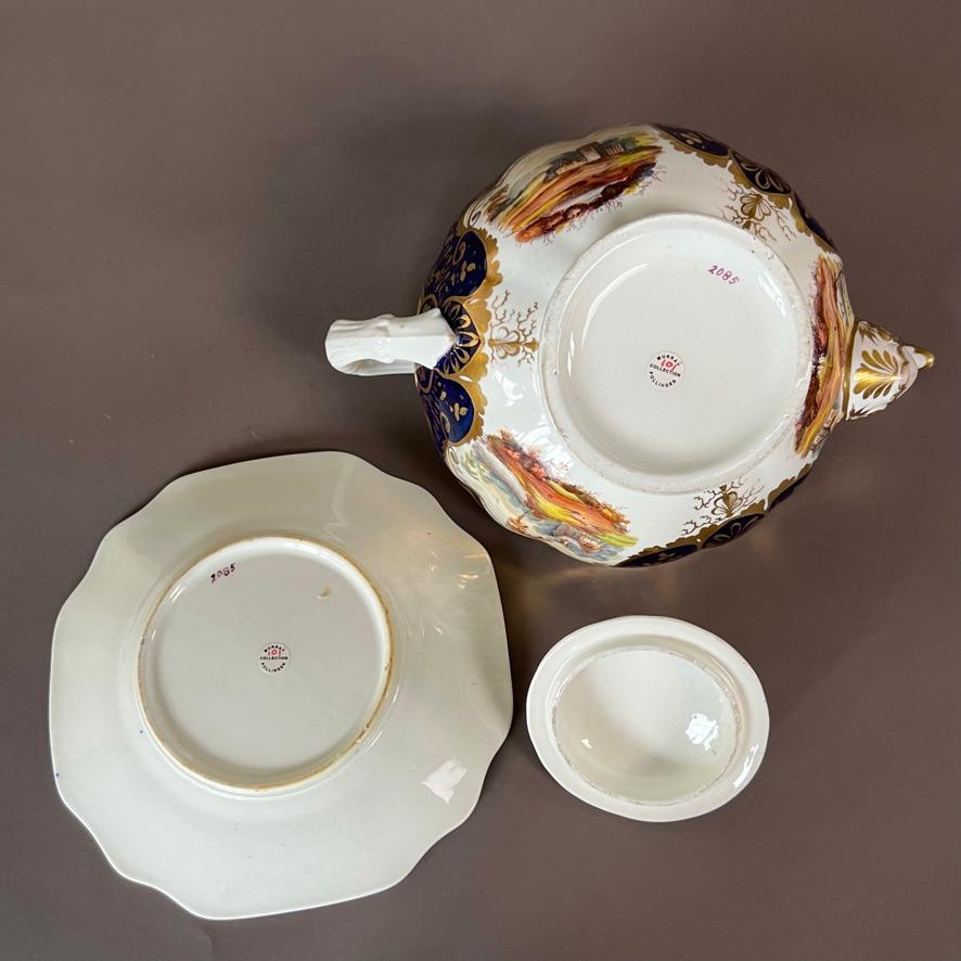 Samuel Alcock Porcelain Solitaire Tea Set, Cobalt Blue, Gilt, Landscapes, ca1825 For Sale 8