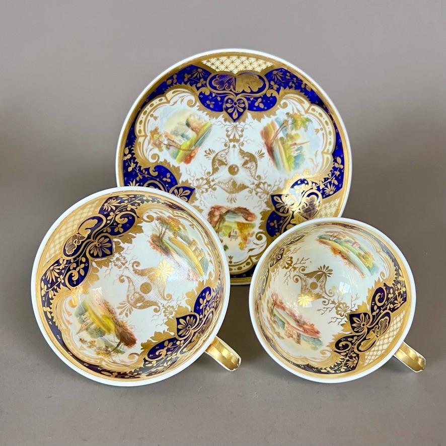 Samuel Alcock Porcelain Solitaire Tea Set, Cobalt Blue, Gilt, Landscapes, ca1825 For Sale 1