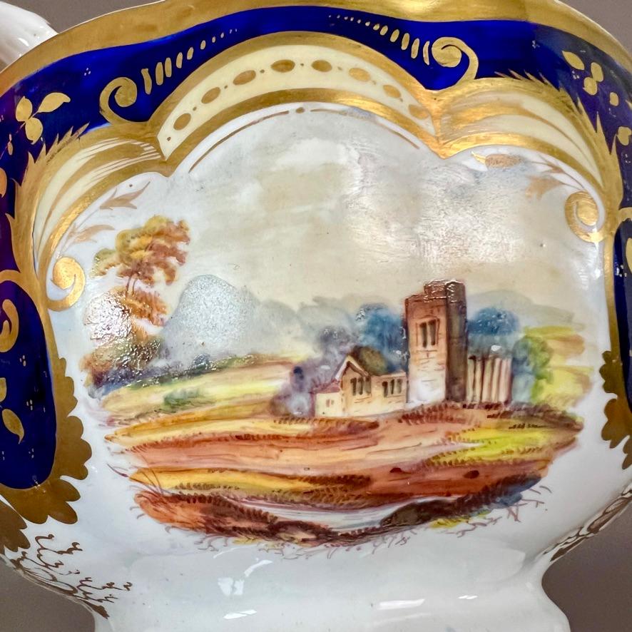 Samuel Alcock Porcelain Solitaire Tea Set, Cobalt Blue, Gilt, Landscapes, ca1825 For Sale 2
