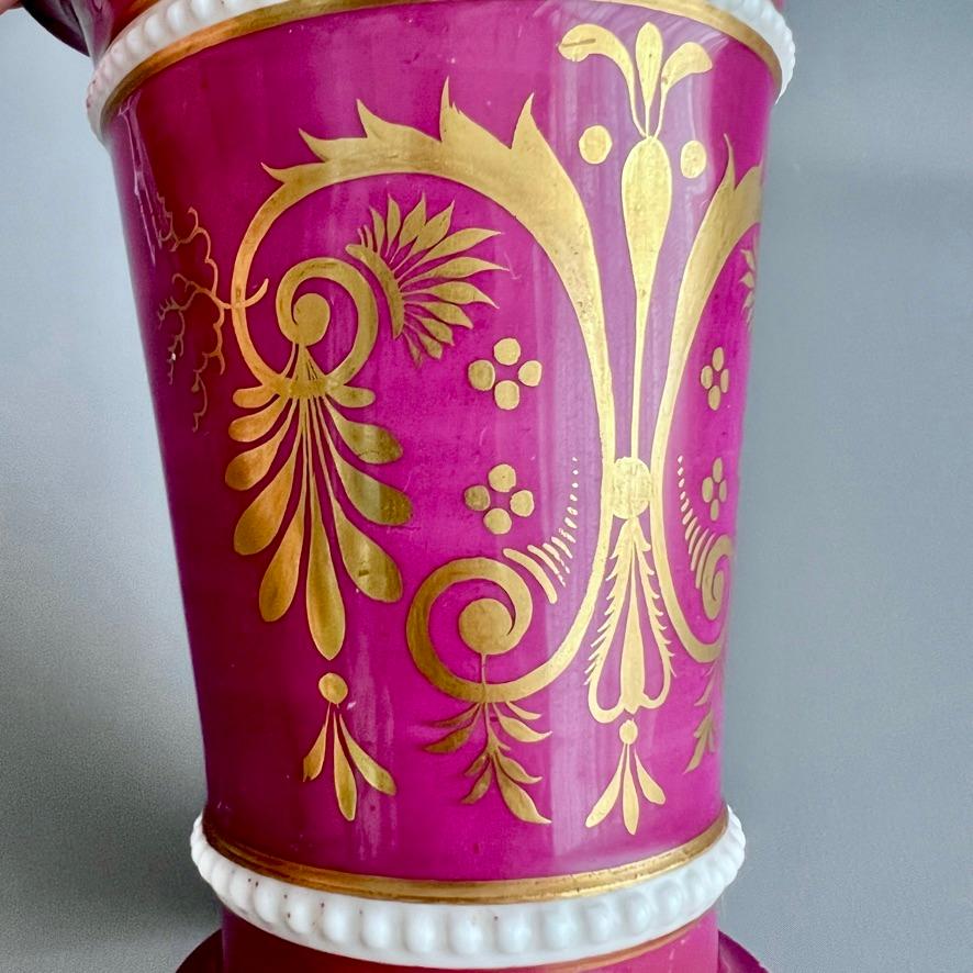 Samuel Alcock Porcelain Spill Vase, Maroon with Flowers, Regency ca 1825 4