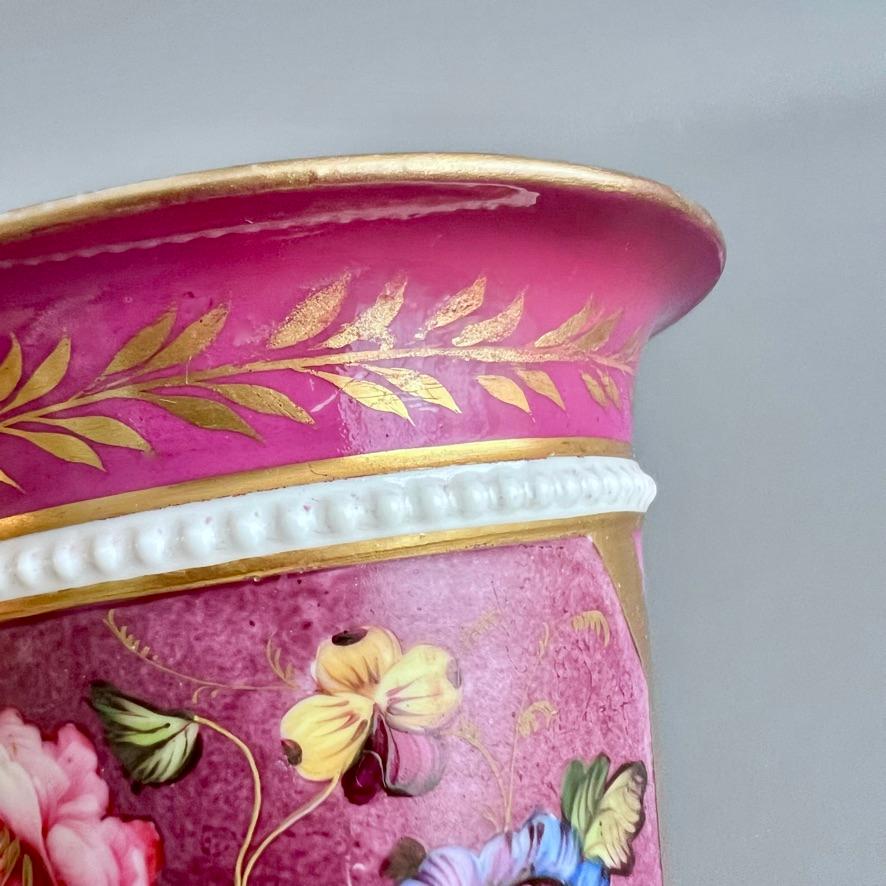 Samuel Alcock Porcelain Spill Vase, Maroon with Flowers, Regency ca 1825 5