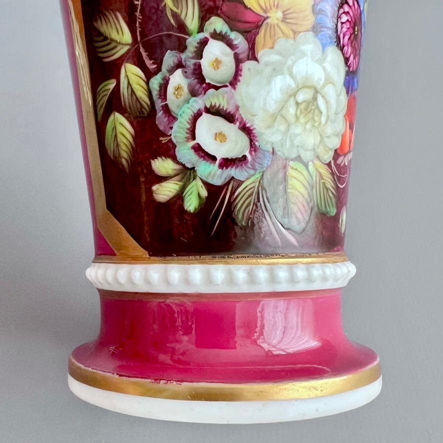 Samuel Alcock Porcelain Spill Vase, Maroon with Flowers, Regency ca 1825 7