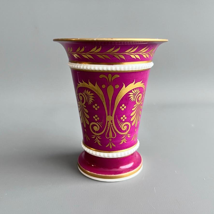 English Samuel Alcock Porcelain Spill Vase, Maroon with Flowers, Regency ca 1825