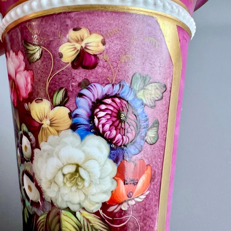 Samuel Alcock Porcelain Spill Vase, Maroon with Flowers, Regency ca 1825 In Good Condition In London, GB