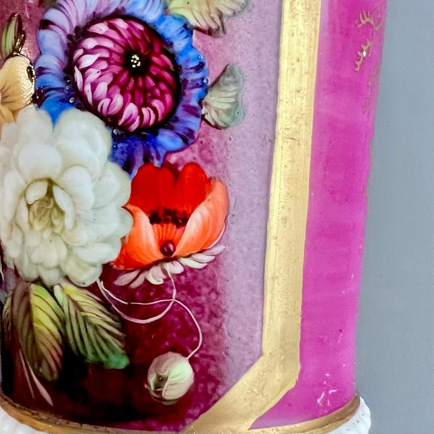 Early 19th Century Samuel Alcock Porcelain Spill Vase, Maroon with Flowers, Regency ca 1825