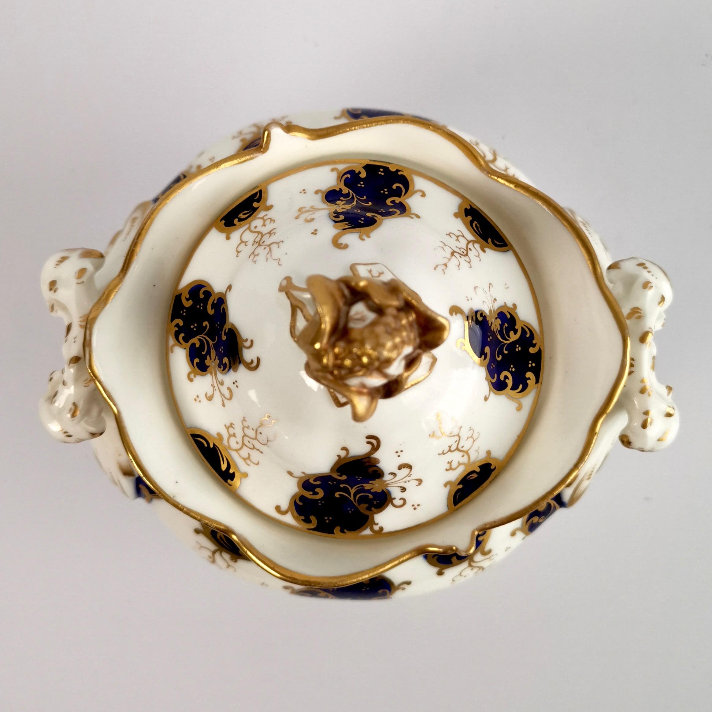 Samuel Alcock Porcelain Sucrier, Cobalt Blue and Gilt, Rococo Revival circa 1840 In Good Condition In London, GB