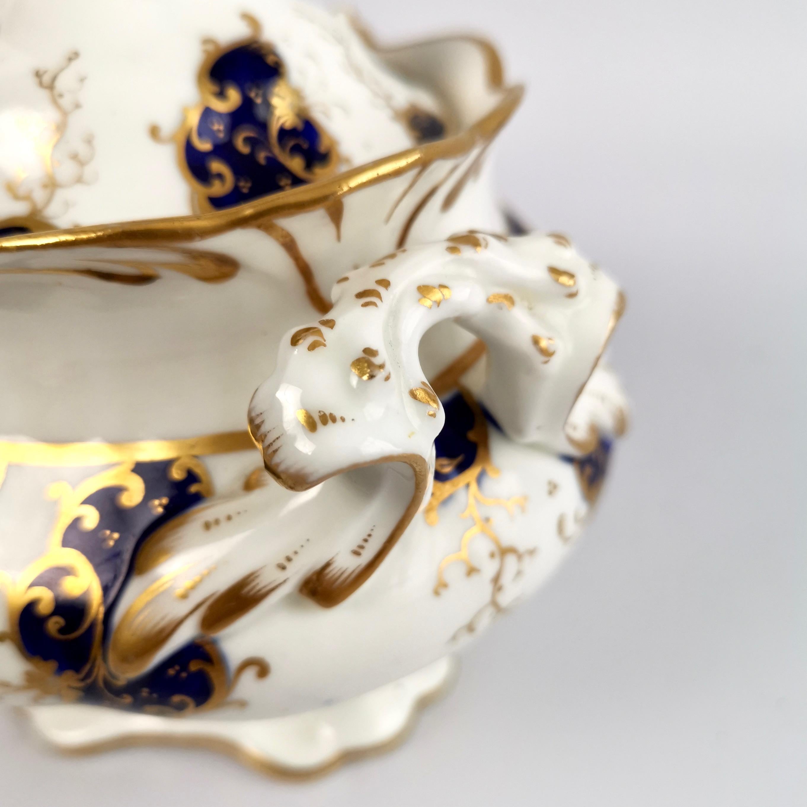 Mid-19th Century Samuel Alcock Porcelain Sucrier, Cobalt Blue and Gilt, Rococo Revival circa 1840