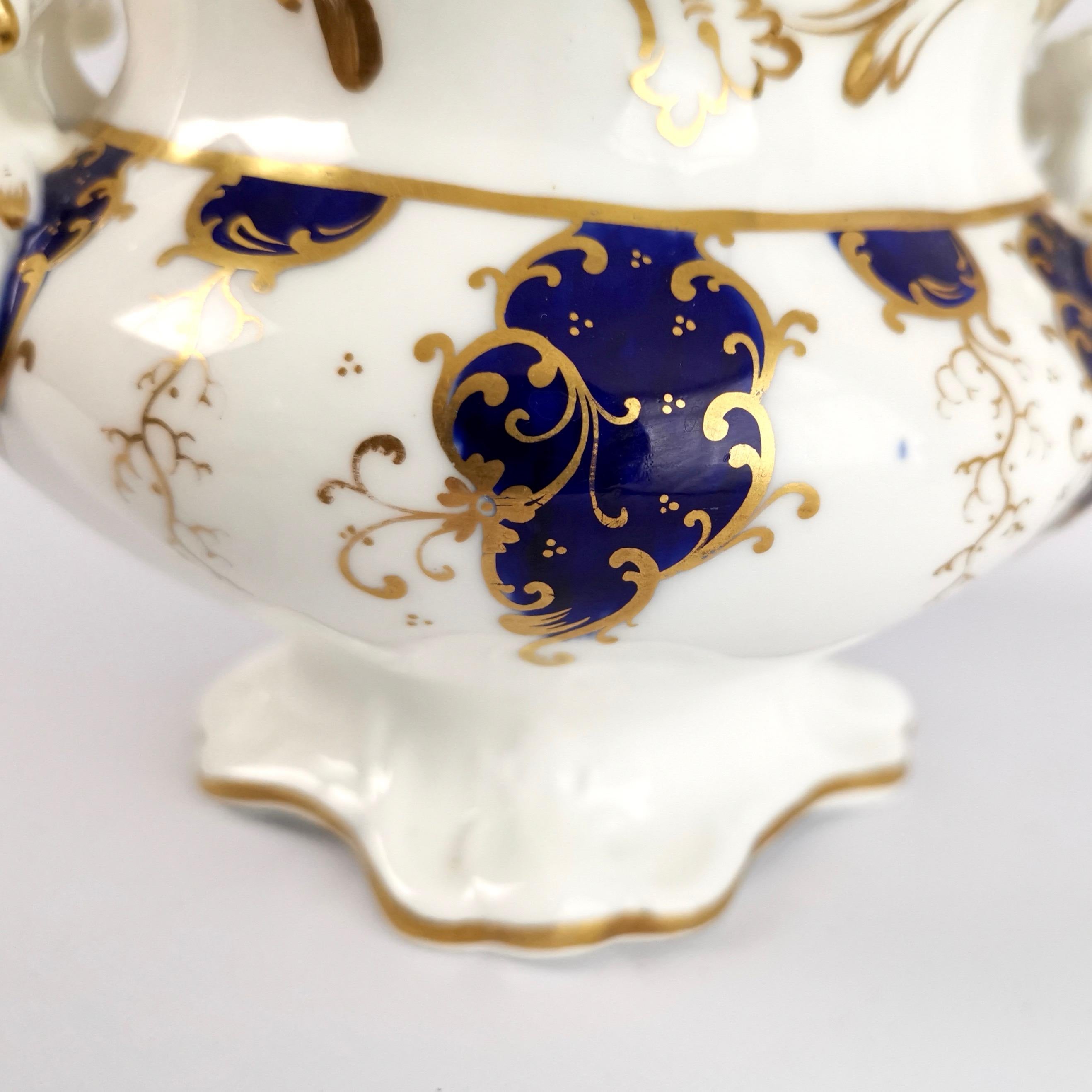 Samuel Alcock Porcelain Sucrier, Cobalt Blue and Gilt, Rococo Revival circa 1840 1