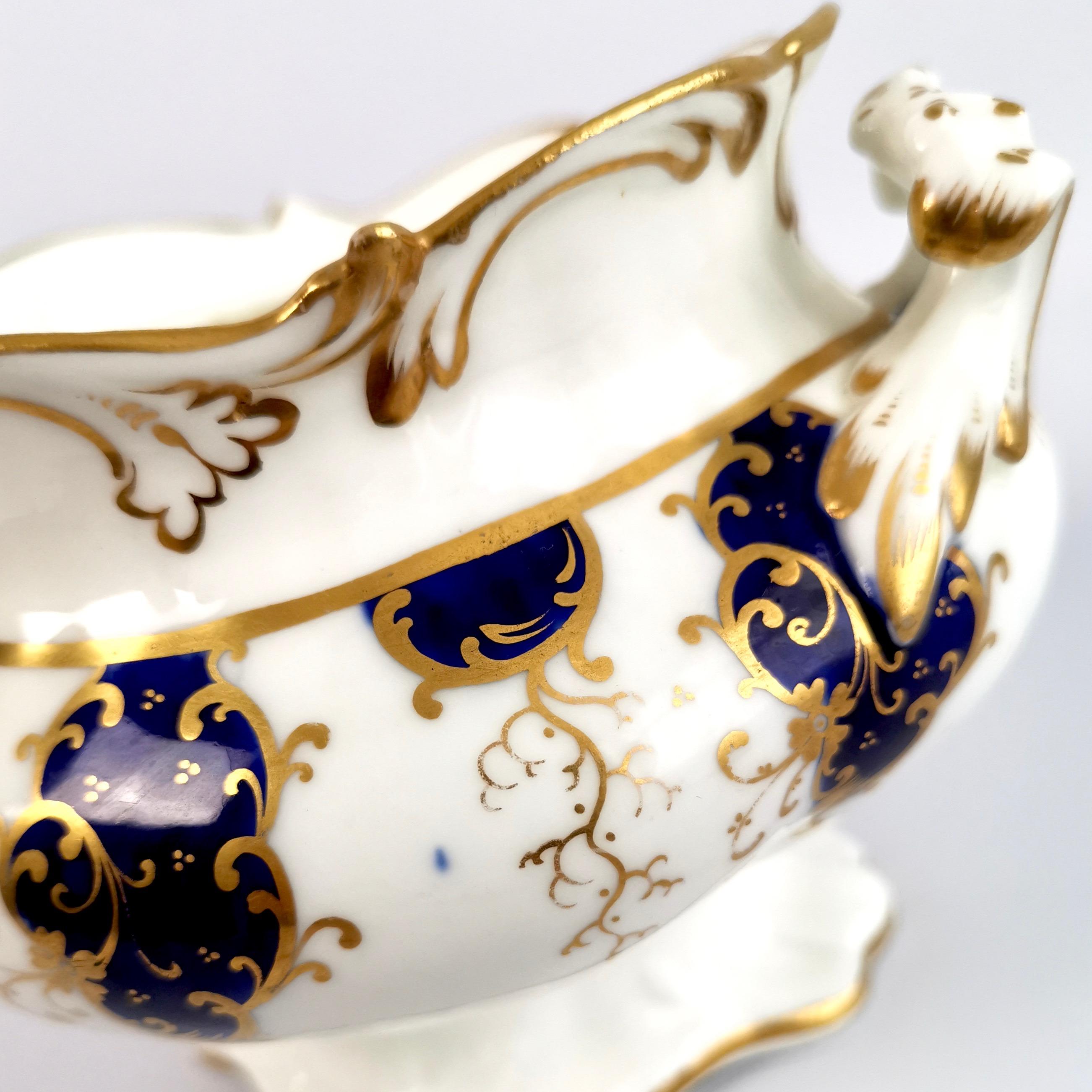 Samuel Alcock Porcelain Sucrier, Cobalt Blue and Gilt, Rococo Revival circa 1840 2