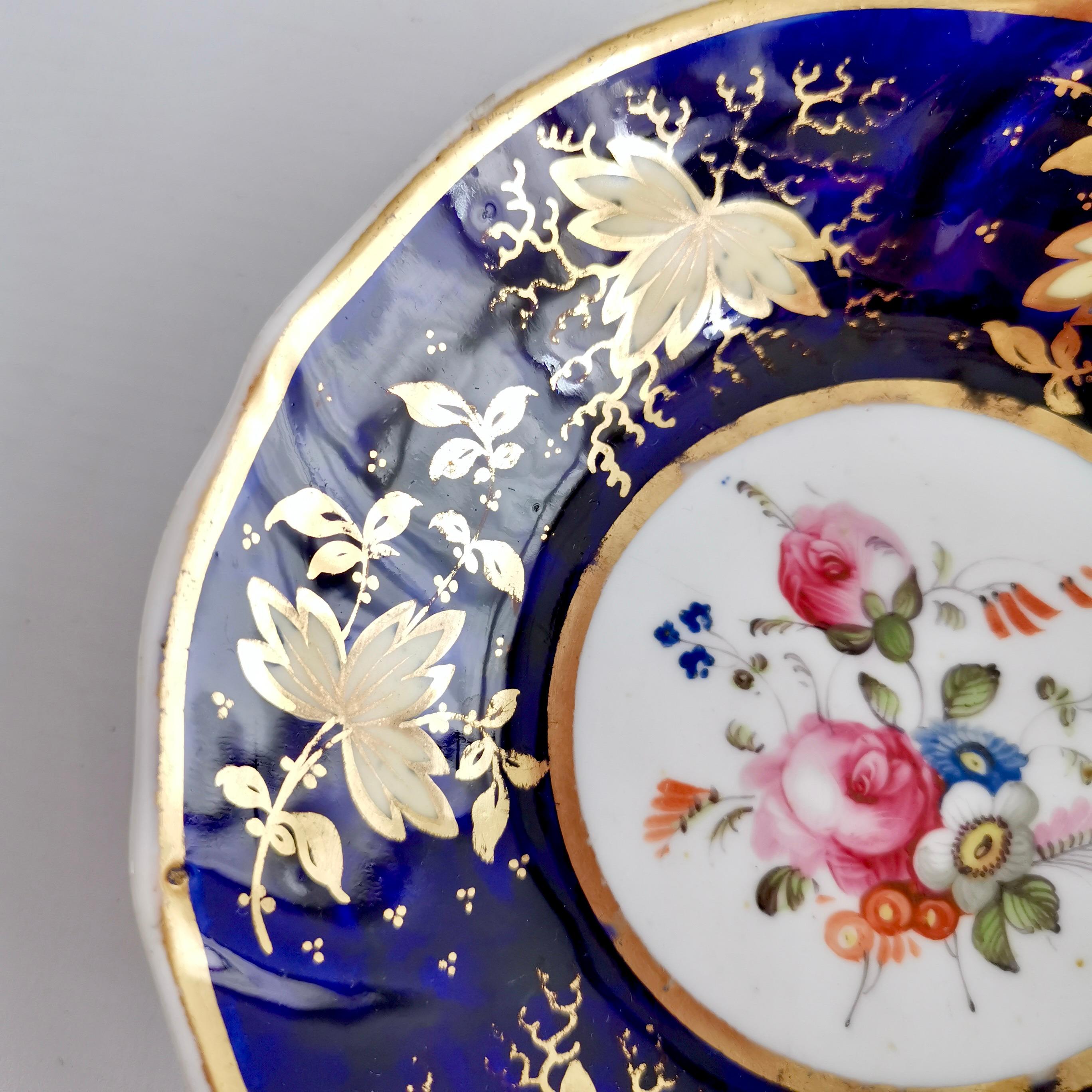 Samuel Alcock Porcelain Teacup Trio, Cobalt Blue with Flowers, Regency ca 1820 3