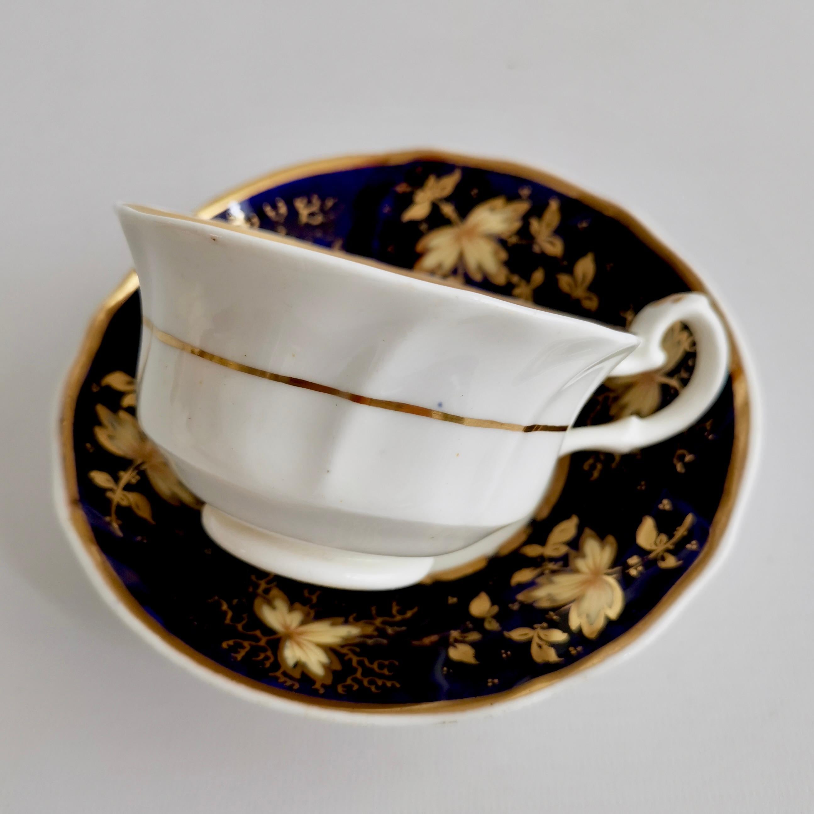 Samuel Alcock Porcelain Teacup Trio, Cobalt Blue with Flowers, Regency ca 1820 4