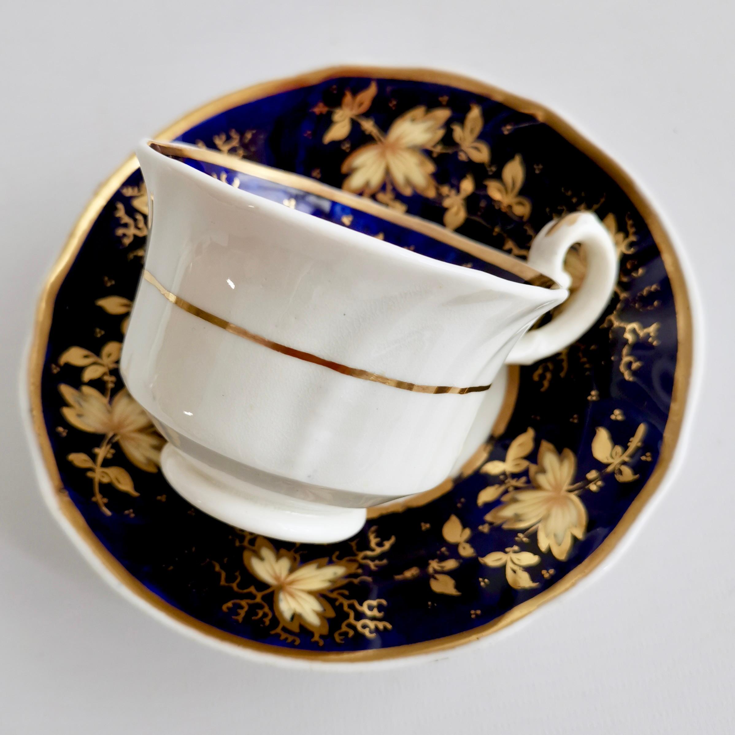 Samuel Alcock Porcelain Teacup Trio, Cobalt Blue with Flowers, Regency ca 1820 5