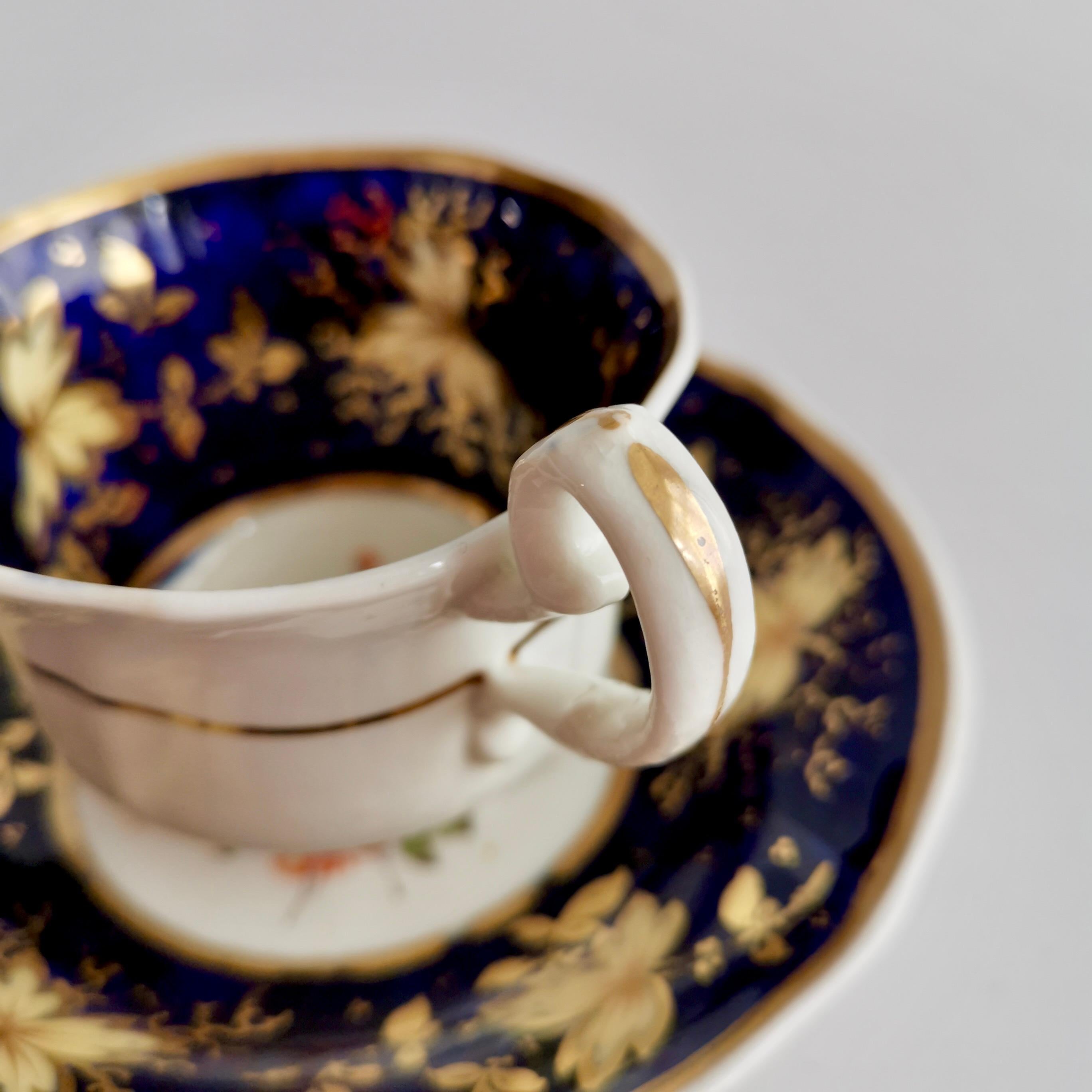 Samuel Alcock Porcelain Teacup Trio, Cobalt Blue with Flowers, Regency ca 1820 6