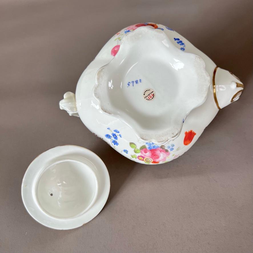 Samuel Alcock Porcelain Teapot, Blue, Gilt and Flowers, Rococo Revival ca 1837 For Sale 8