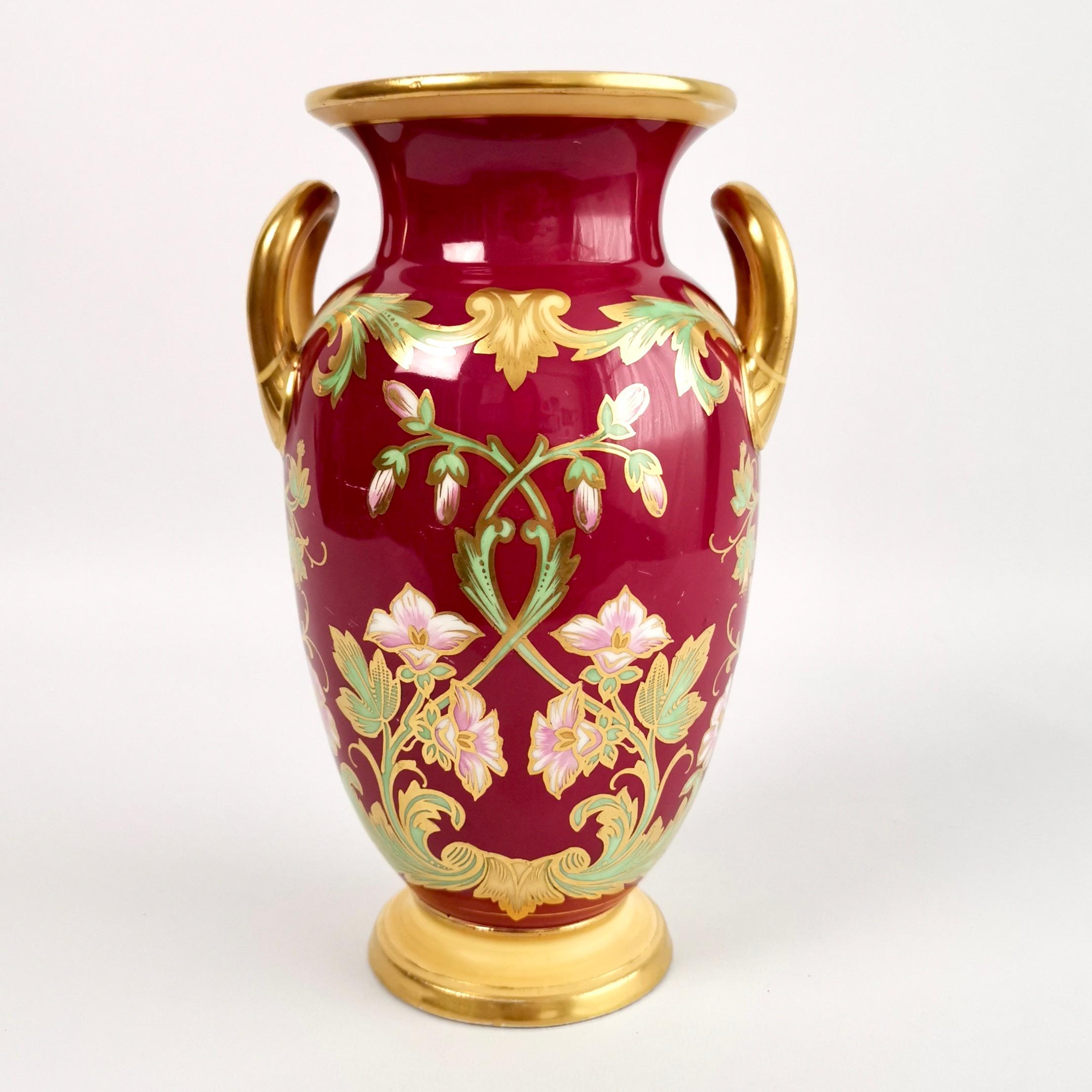 English Samuel Alcock Porcelain Vase, Maroon 