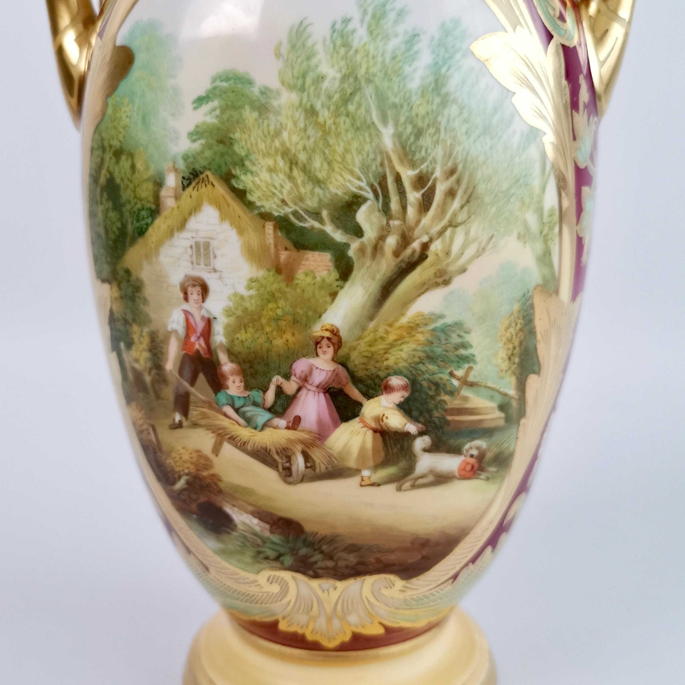 Mid-19th Century Samuel Alcock Porcelain Vase, Maroon 