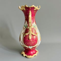 Samuel Alcock Porcelain Vase, Maroon with Landscapes, Rococo Revival, ca 1840