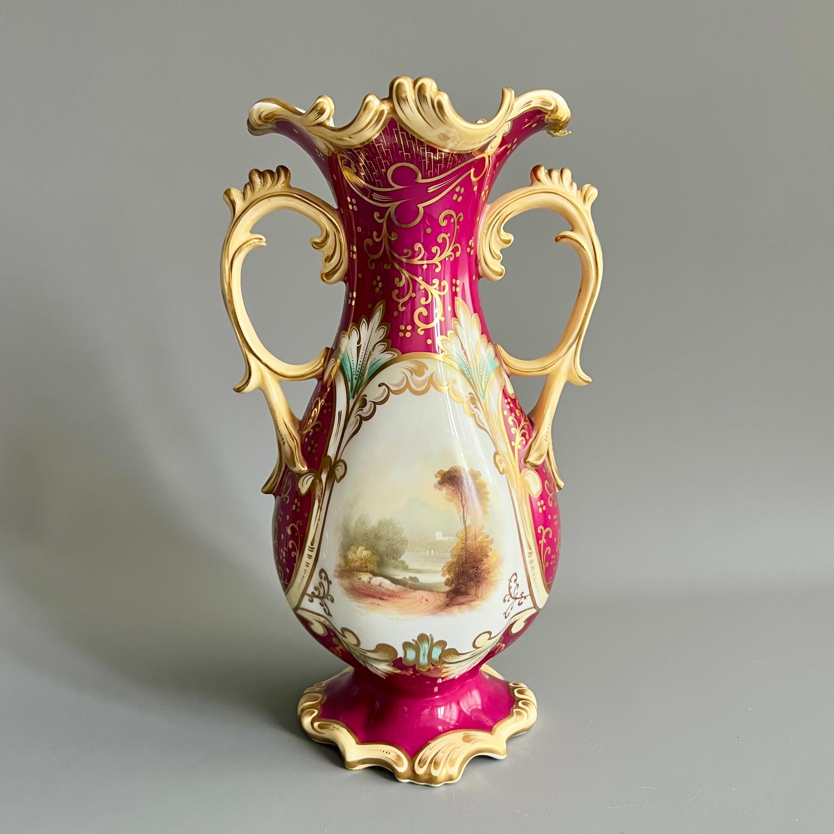 Neorococò Vaso in porcellana Samuel Alcock, marrone con paesaggi, Rococò Revival, 1840 ca. in vendita