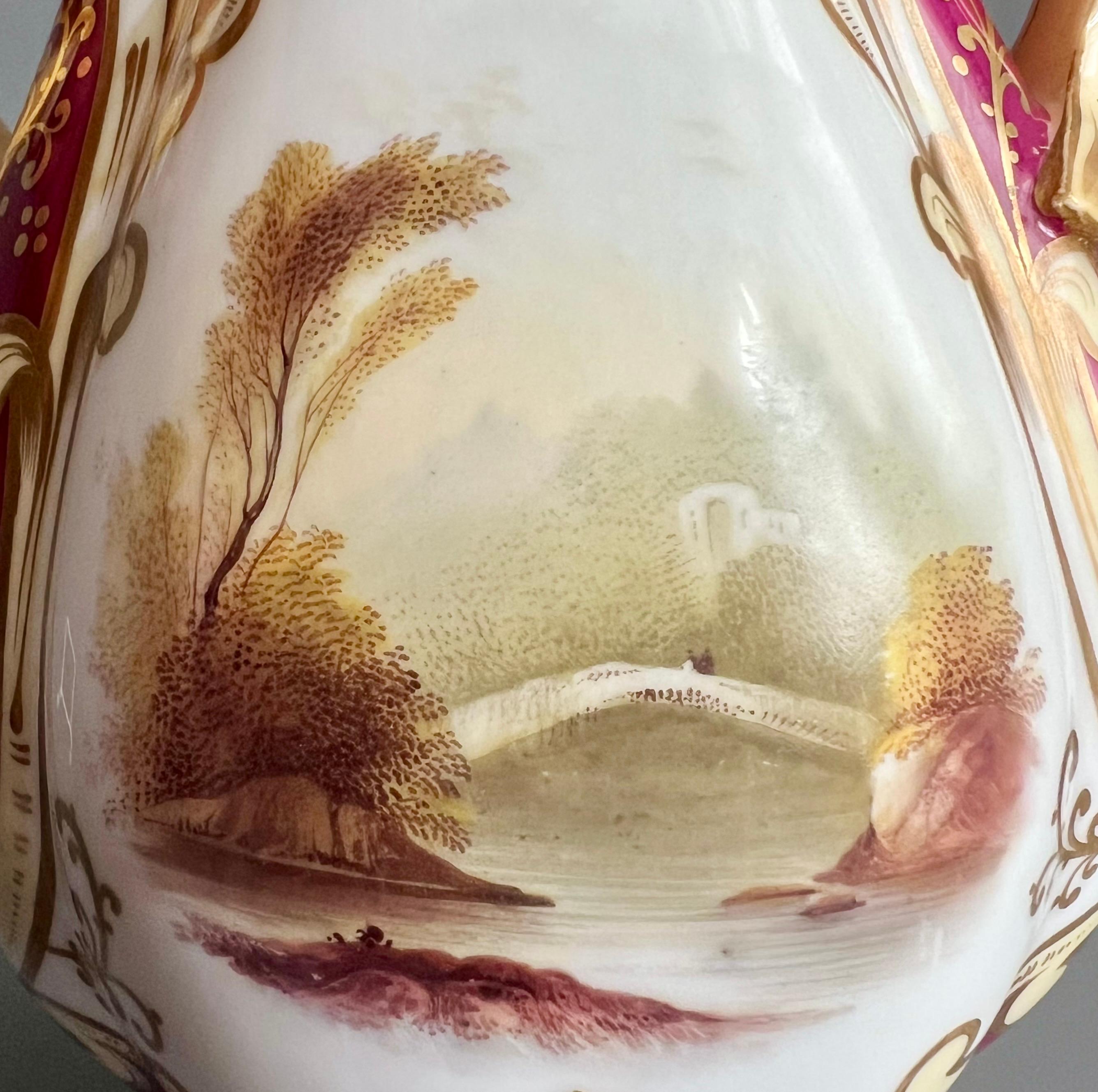 Inglese Vaso in porcellana Samuel Alcock, marrone con paesaggi, Rococò Revival, 1840 ca. in vendita