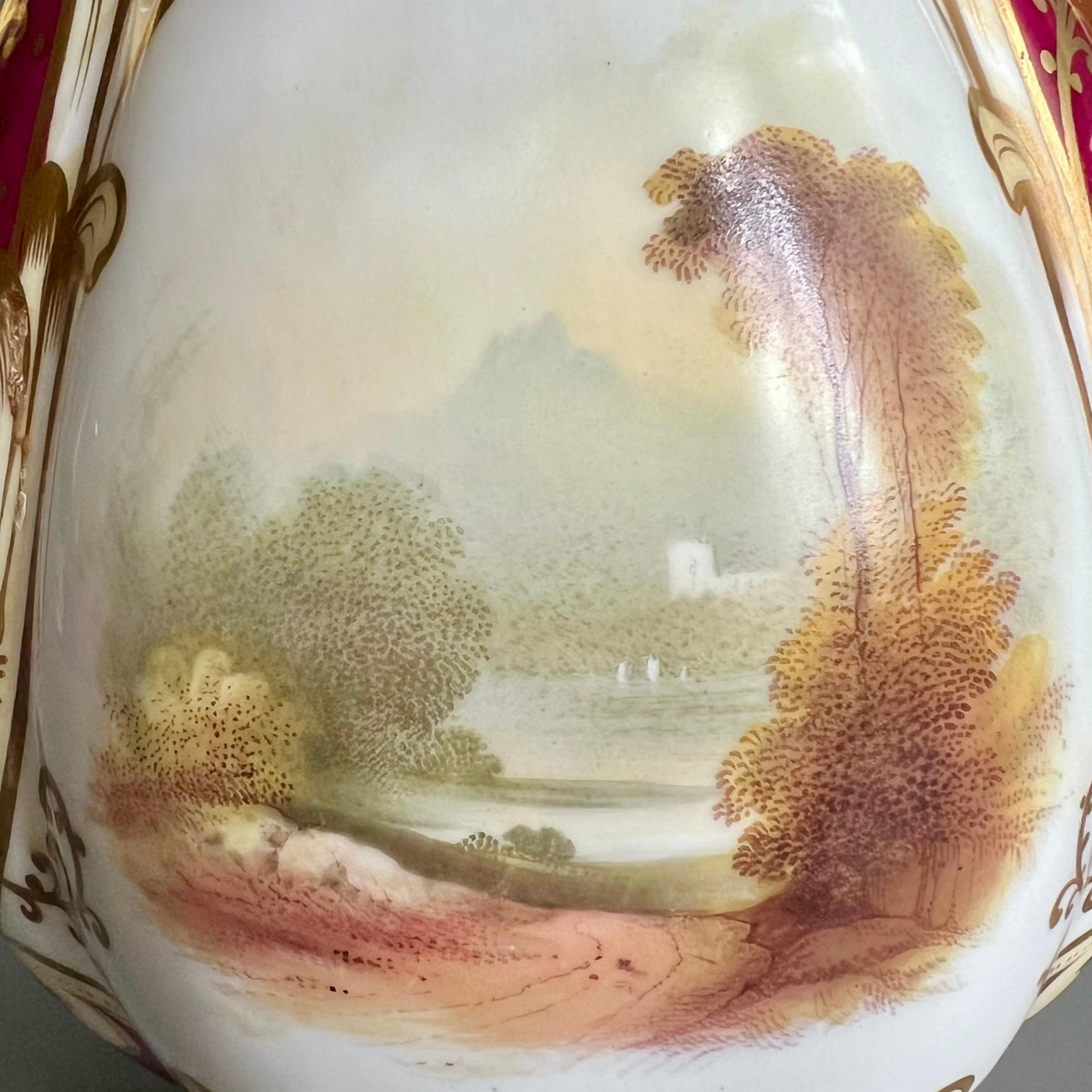 Dipinto a mano Vaso in porcellana Samuel Alcock, marrone con paesaggi, Rococò Revival, 1840 ca. in vendita