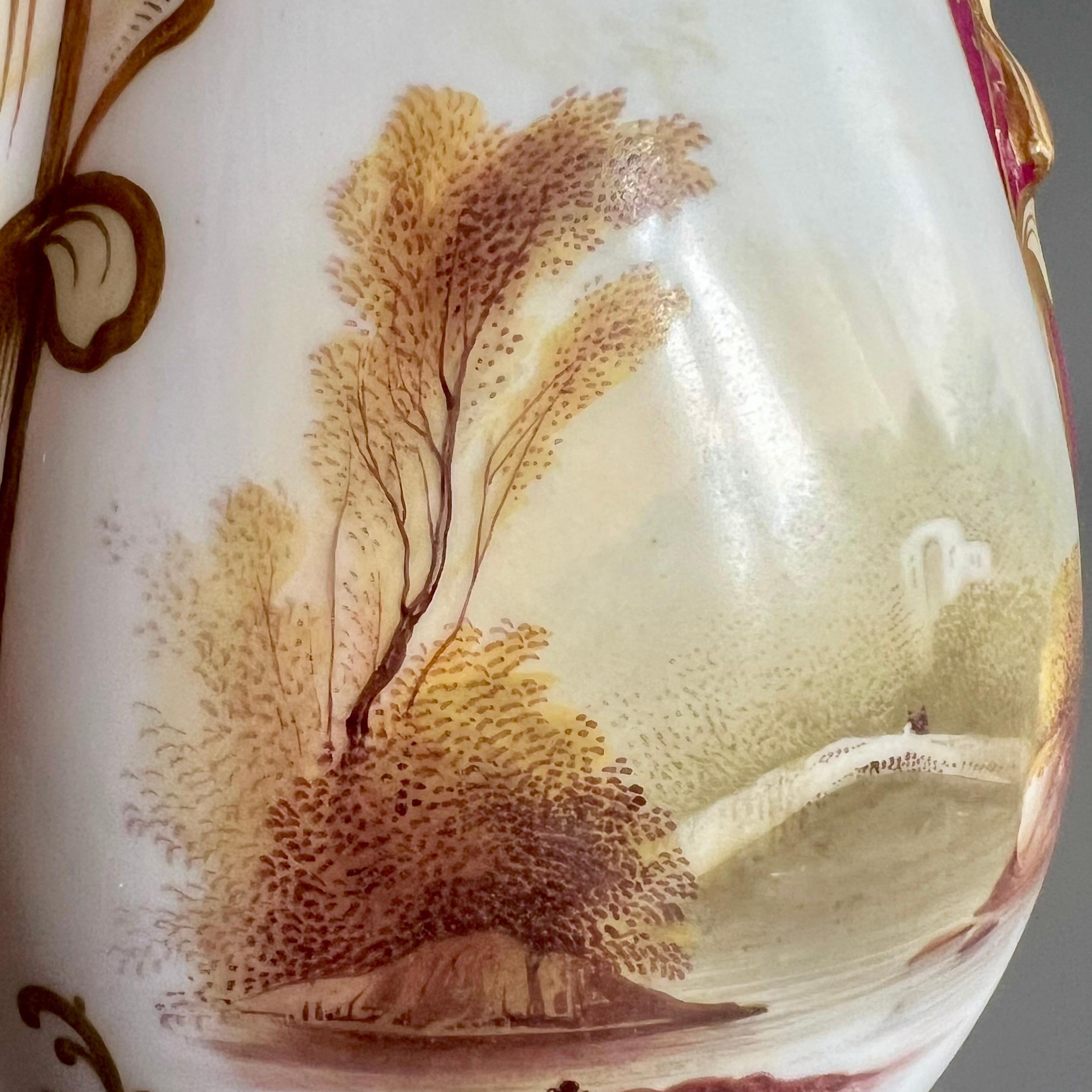 Vaso in porcellana Samuel Alcock, marrone con paesaggi, Rococò Revival, 1840 ca. In condizioni buone in vendita a London, GB