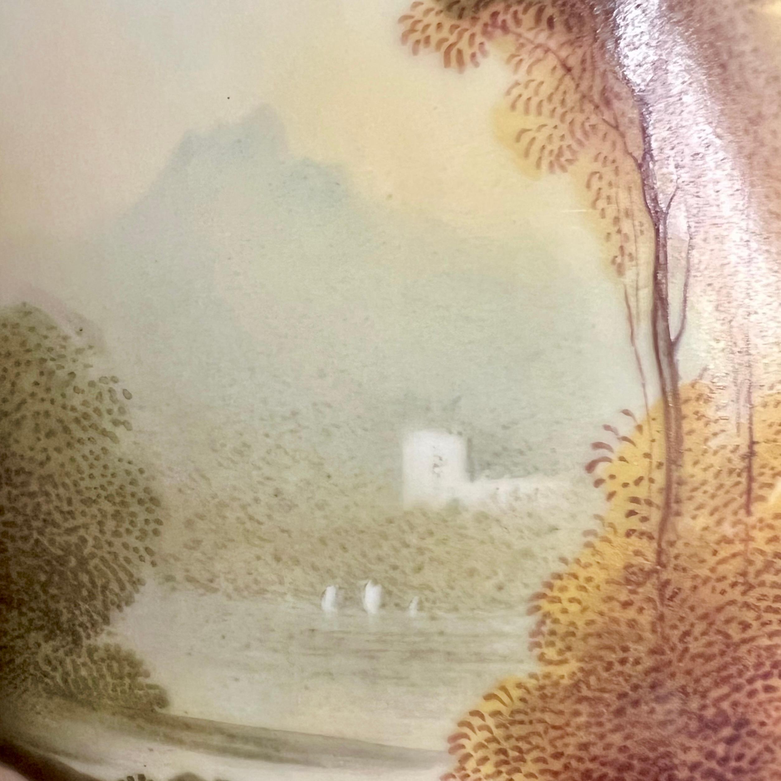 Metà XIX secolo Vaso in porcellana Samuel Alcock, marrone con paesaggi, Rococò Revival, 1840 ca. in vendita