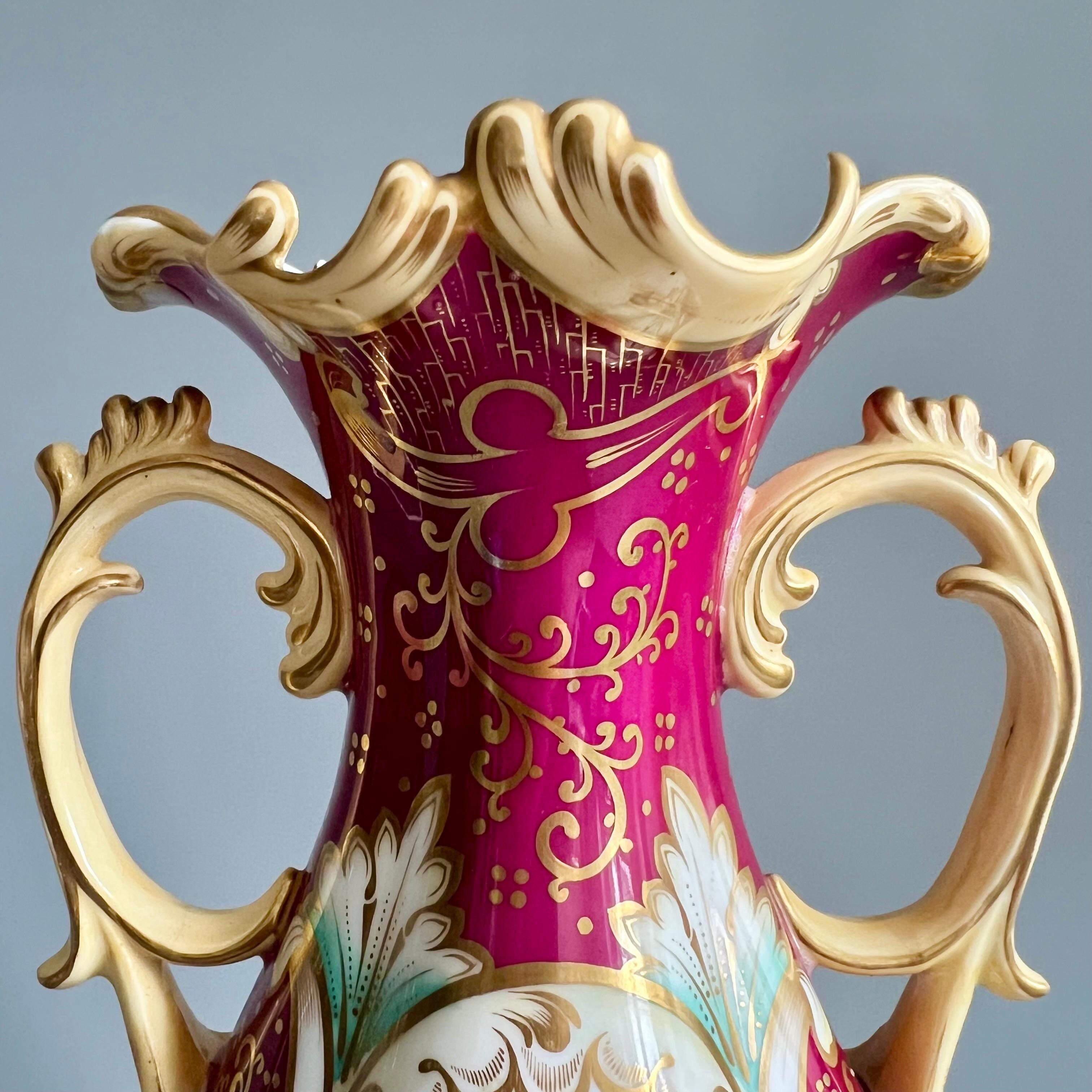 Vaso in porcellana Samuel Alcock, marrone con paesaggi, Rococò Revival, 1840 ca. in vendita 1