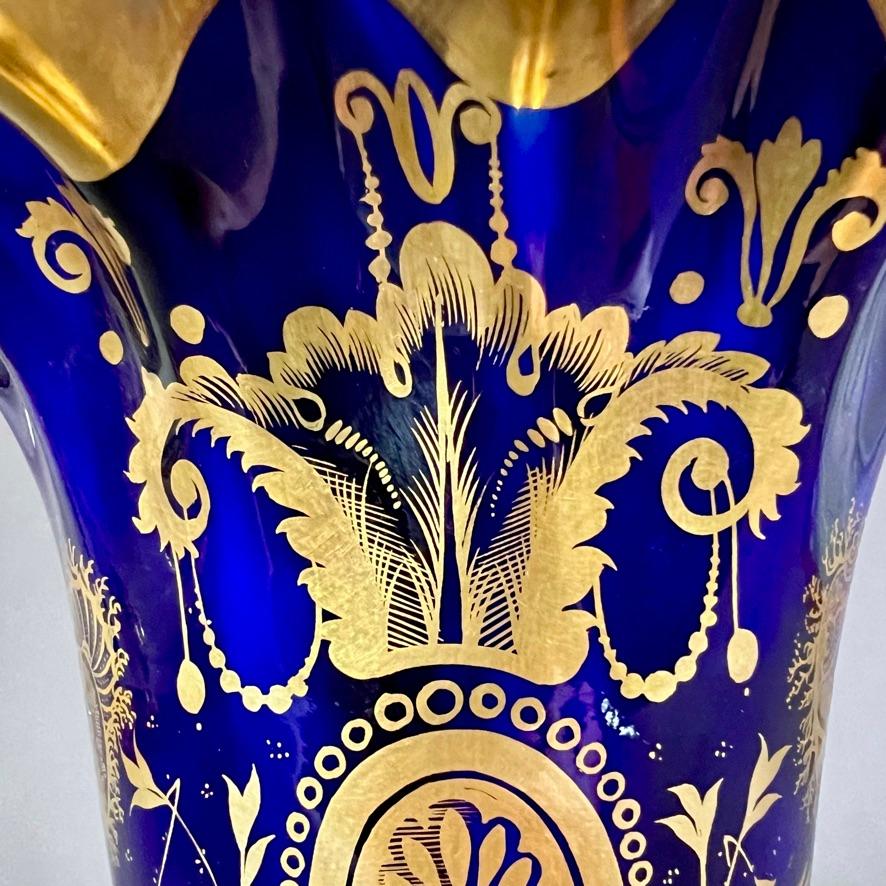 Samuel Alcock Porcelain Wave-Edge Vase, Cobalt Blue, Gilt, Flowers, ca 1825 7