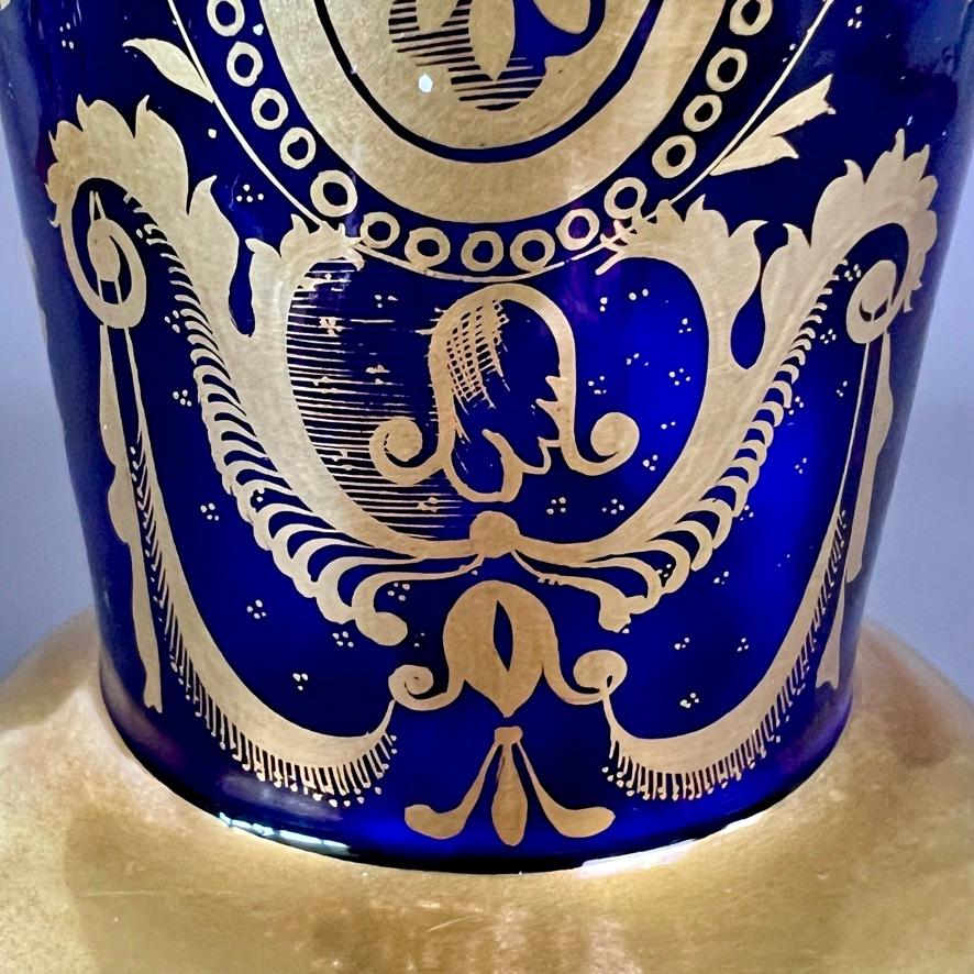Samuel Alcock Porcelain Wave-Edge Vase, Cobalt Blue, Gilt, Flowers, ca 1825 8