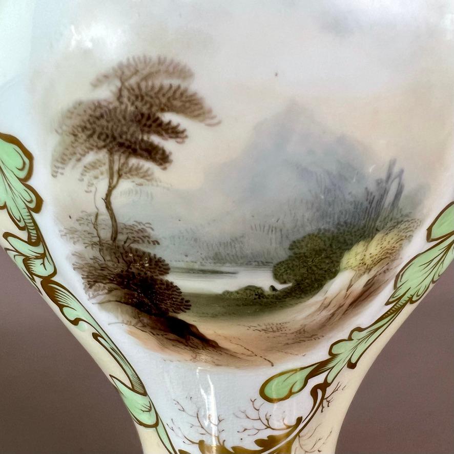Samuel Alcock Potpourri Vase, Green, Double Cover, Landscape, Flowers, ca 1835 For Sale 3