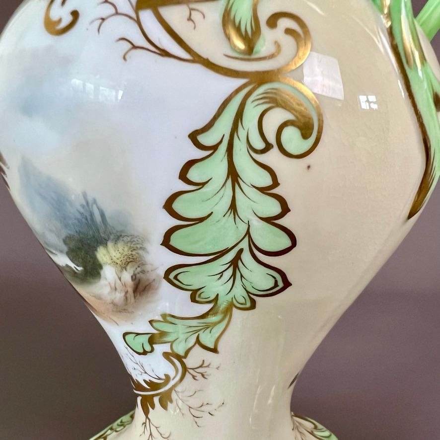 Vase Potpourri de Samuel Alcock, vert, double couvercle, paysage, fleurs, vers 1835 en vente 5