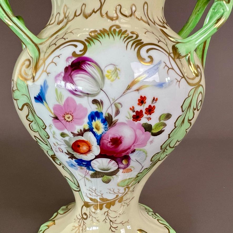 English Samuel Alcock Potpourri Vase, Green, Double Cover, Landscape, Flowers, ca 1835 For Sale