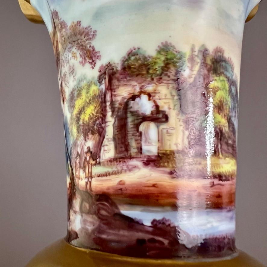 Early 19th Century Samuel Alcock Rare Porcelain Vase, Wave Edge, Continuous Fine Landscape, ca 1826 For Sale