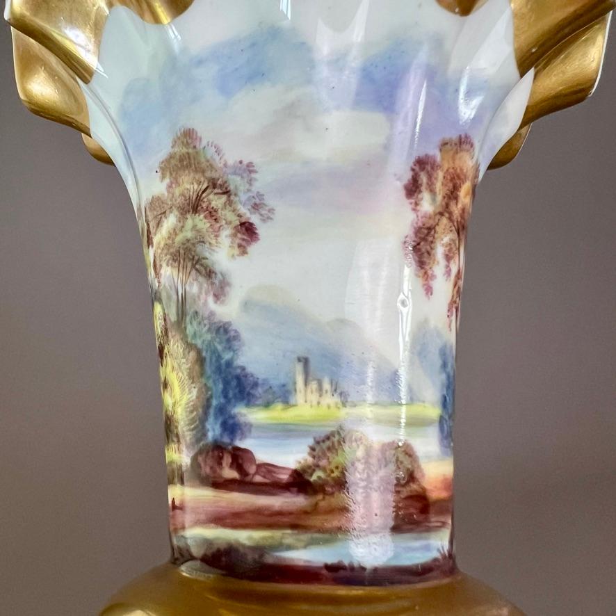 Samuel Alcock Rare Porcelain Vase, Wave Edge, Continuous Fine Landscape, ca 1826 For Sale 2