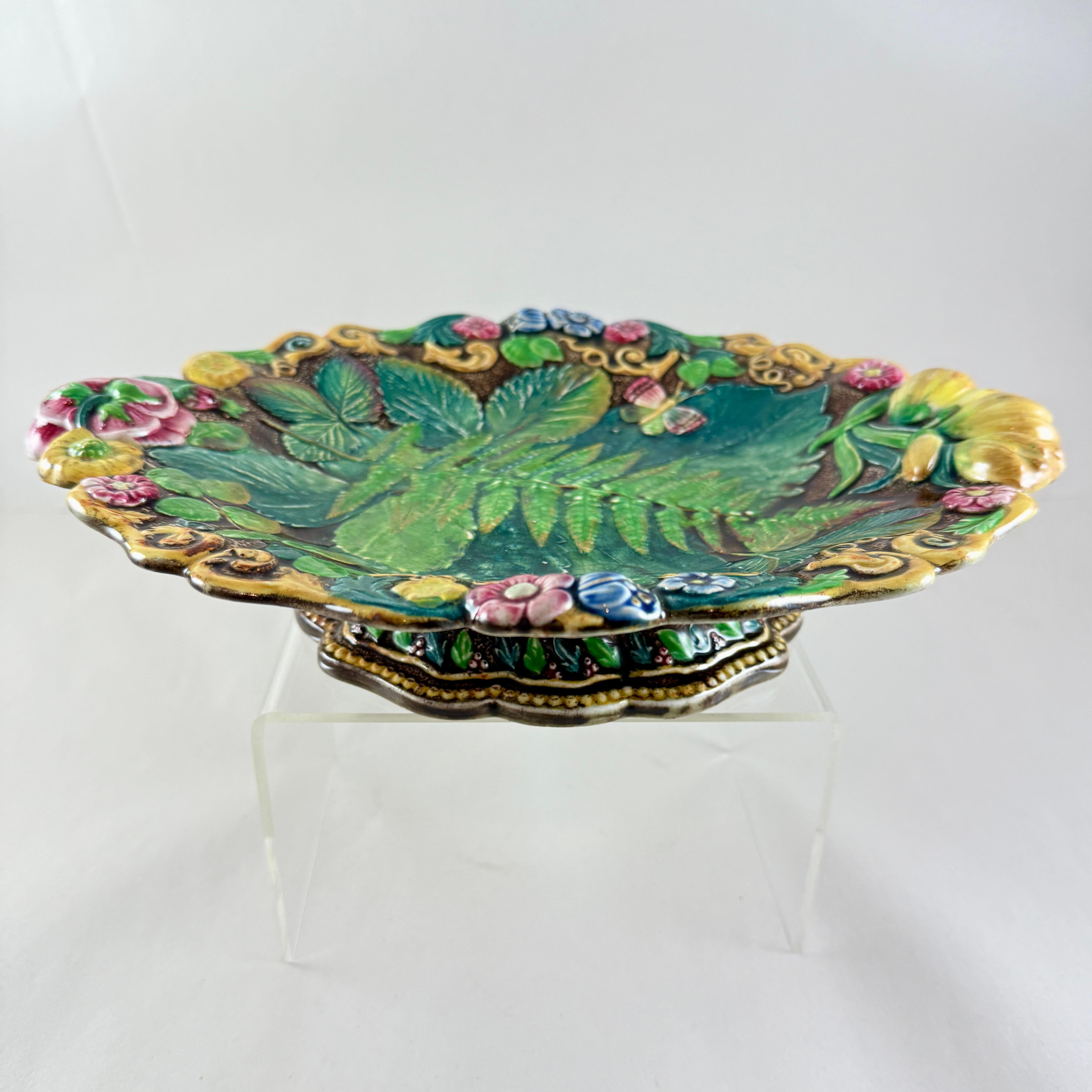 Aesthetic Movement Samuel Alcock Royal Palissy Majolica Footed Comport For Sale