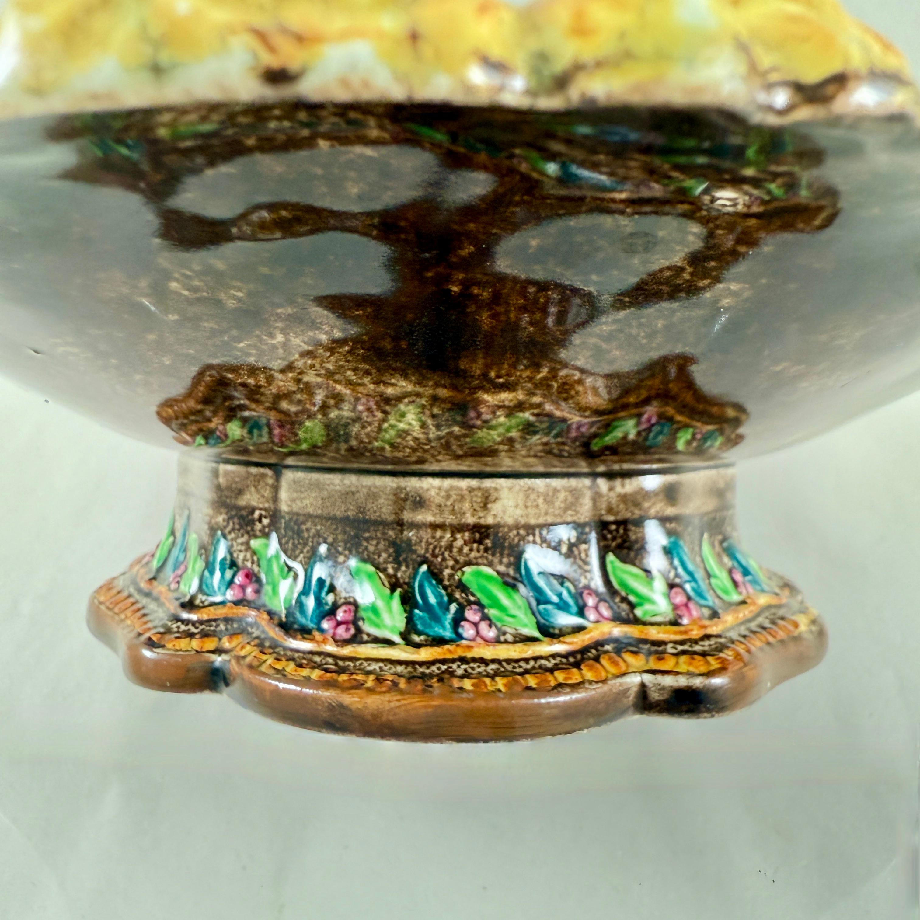 English Samuel Alcock Royal Palissy Majolica Footed Comport For Sale