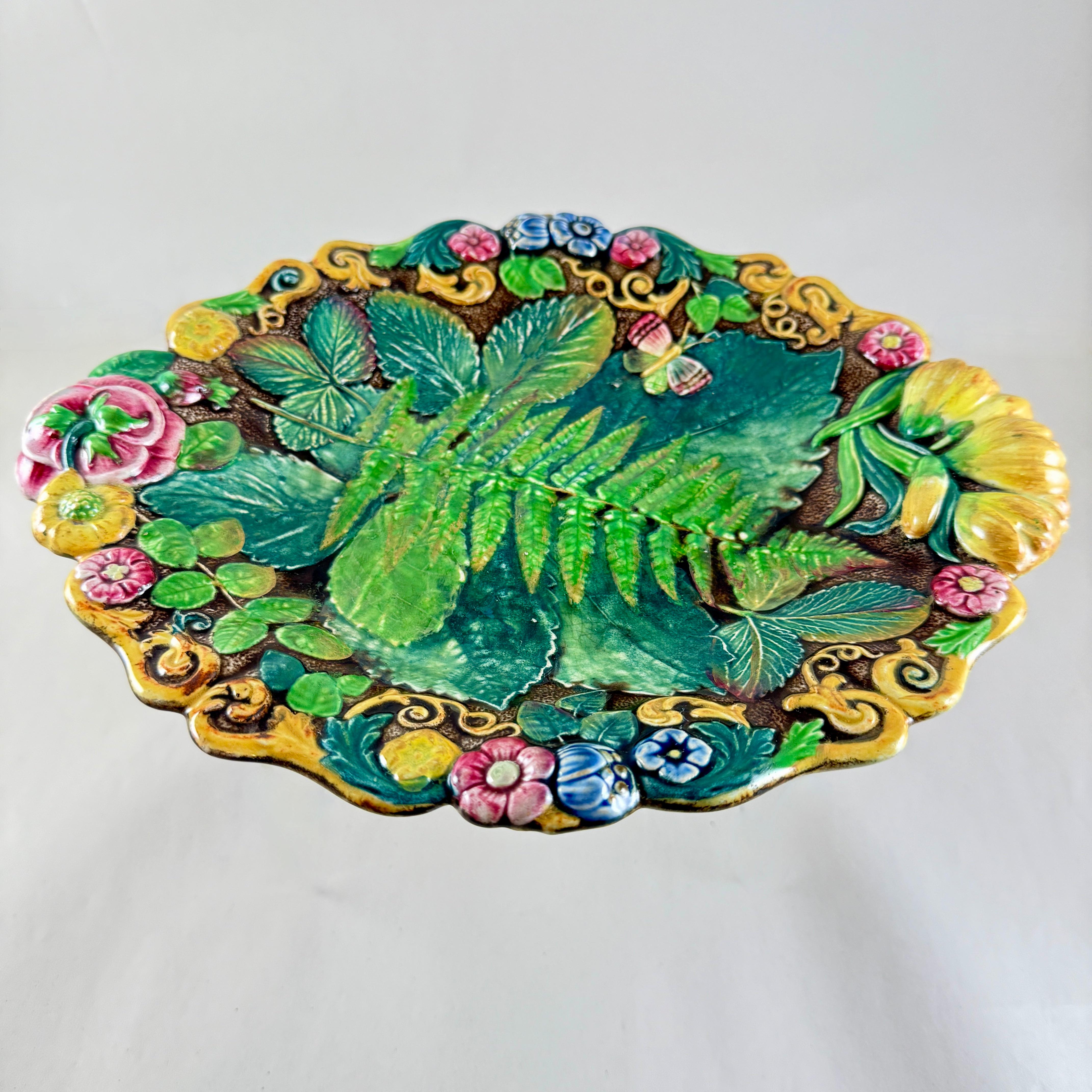 Glazed Samuel Alcock Royal Palissy Majolica Footed Comport For Sale