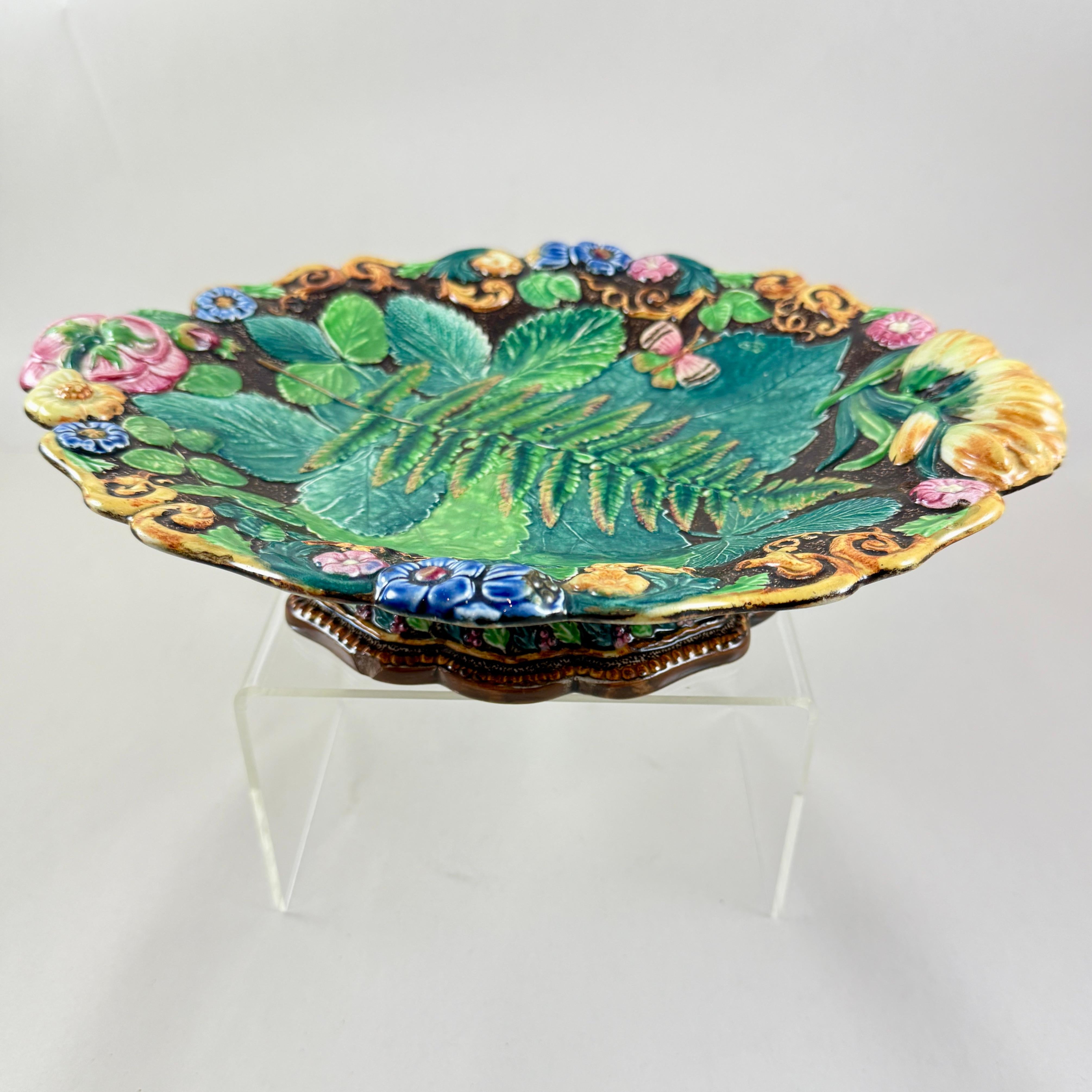 Glazed Samuel Alcock Royal Palissy Majolica Footed Comport For Sale
