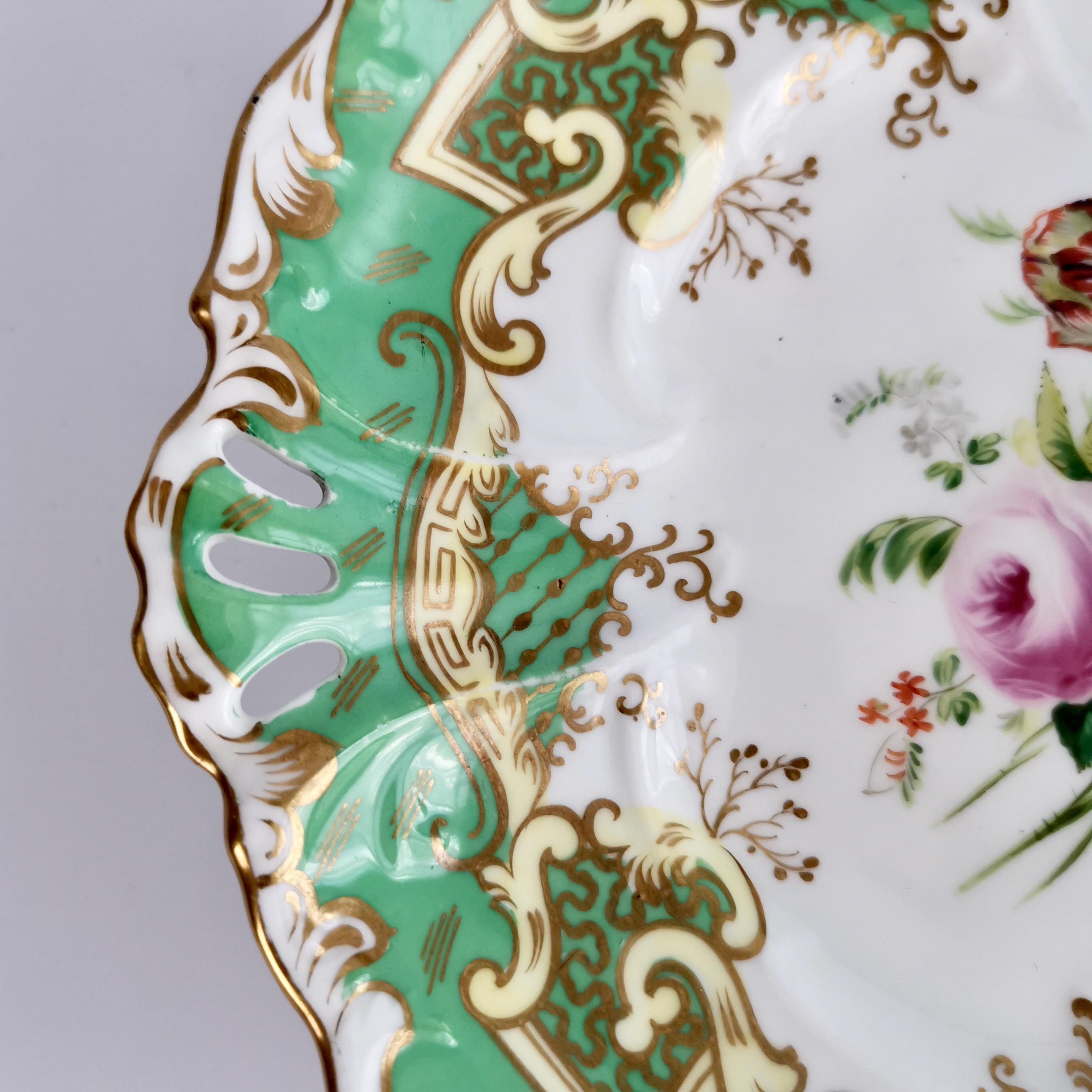 Samuel Alcock Set of 2 Porcelain Comports, Green with Flowers, Victorian ca 1835 2