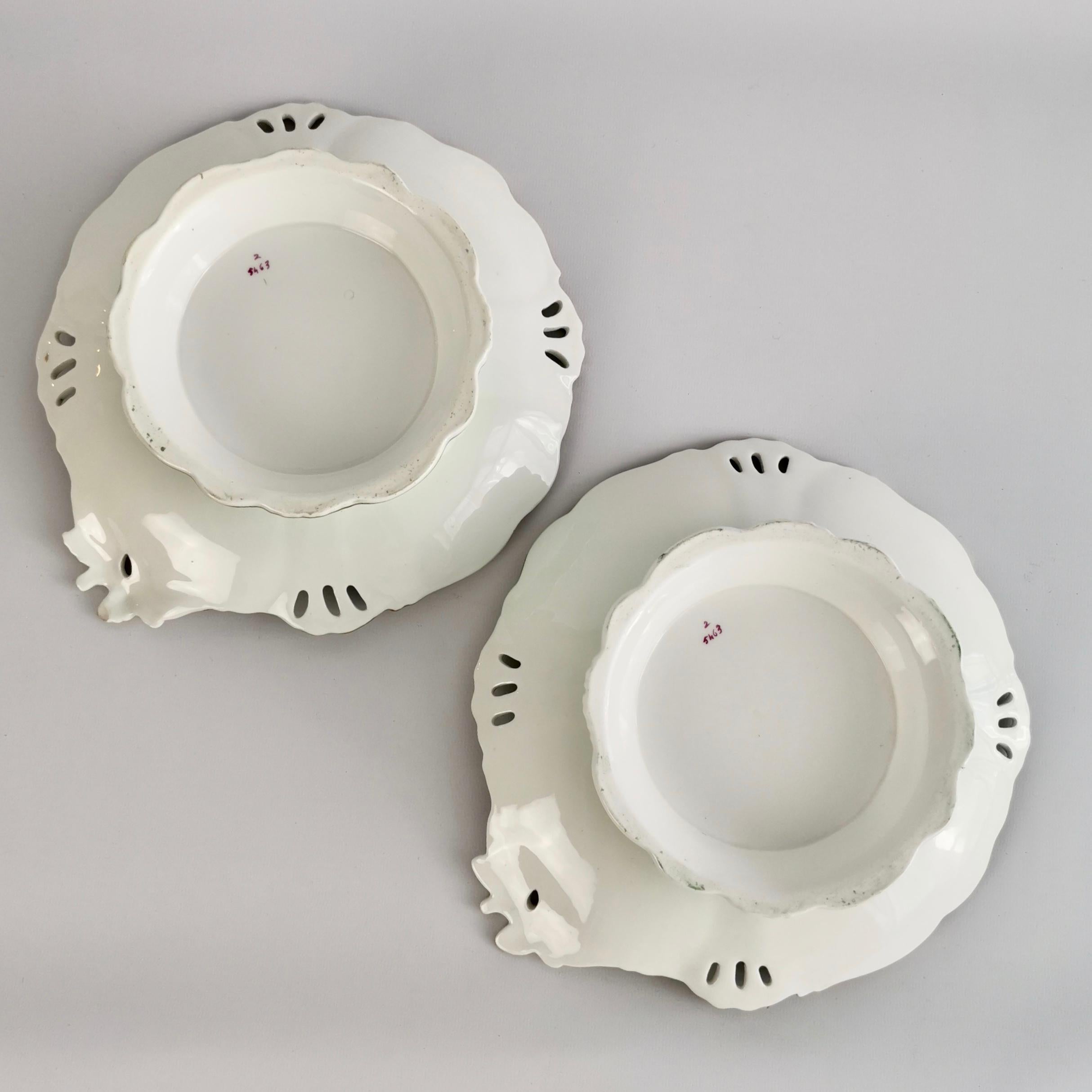 Samuel Alcock Set of 2 Porcelain Comports, Green with Flowers, Victorian ca 1835 5