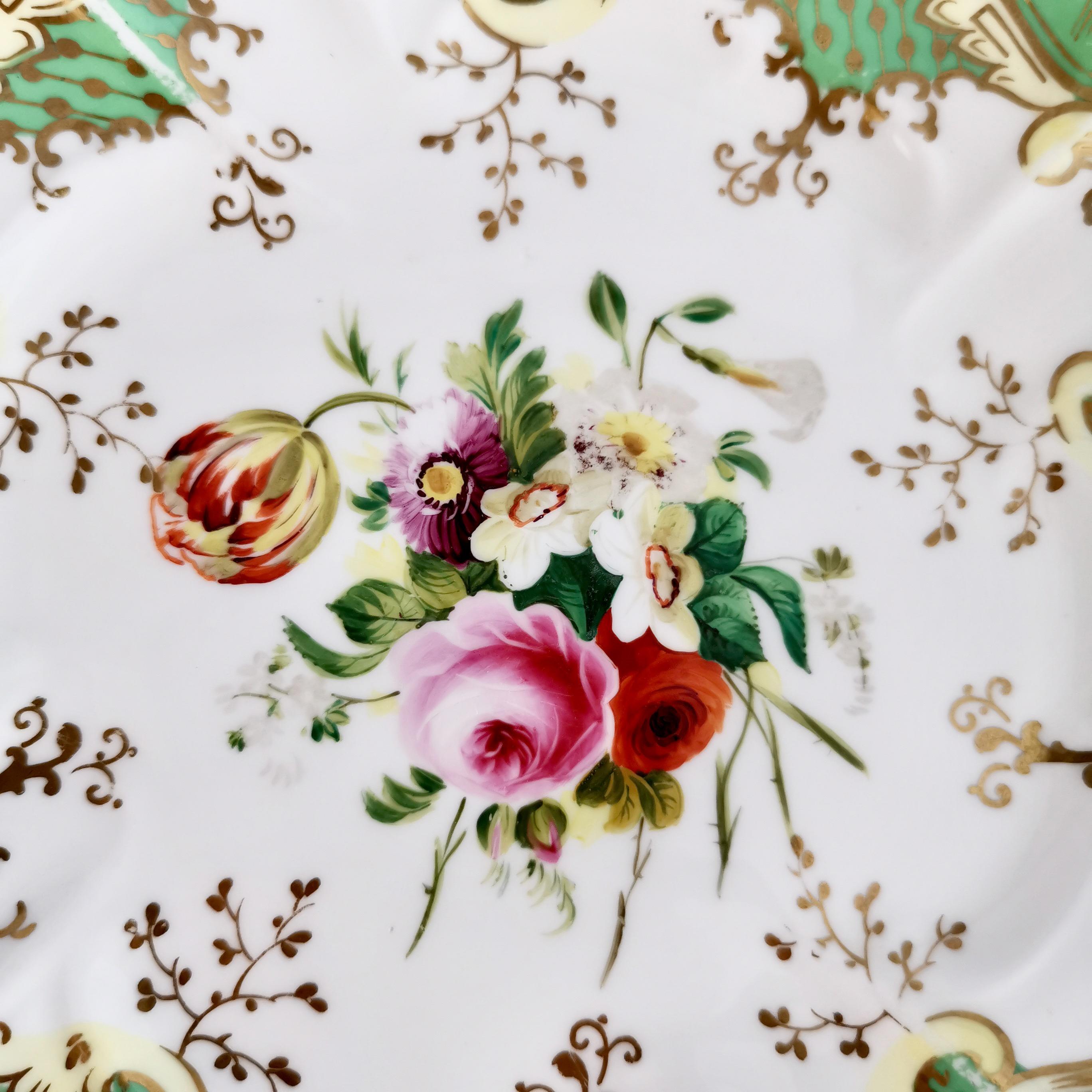 Samuel Alcock Set of 2 Porcelain Comports, Green with Flowers, Victorian ca 1835 In Good Condition In London, GB