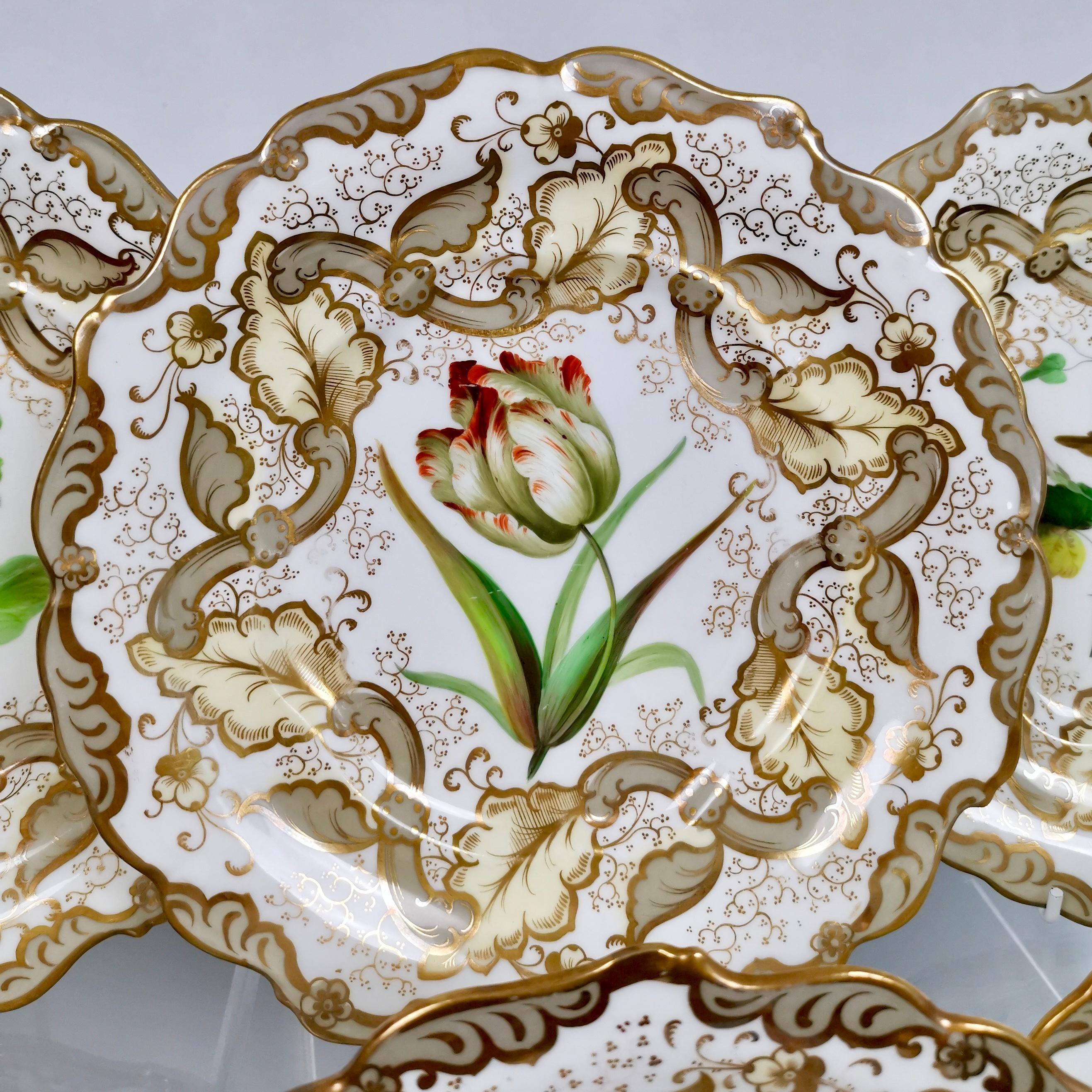 This is a beautiful set of 8 dessert plates made by Samuel Alcock in circa 1835-1840. The plates are unmarked except the pattern number 5259, but it is strongly believed that these were made by Samuel Alcock, based on the pattern number,