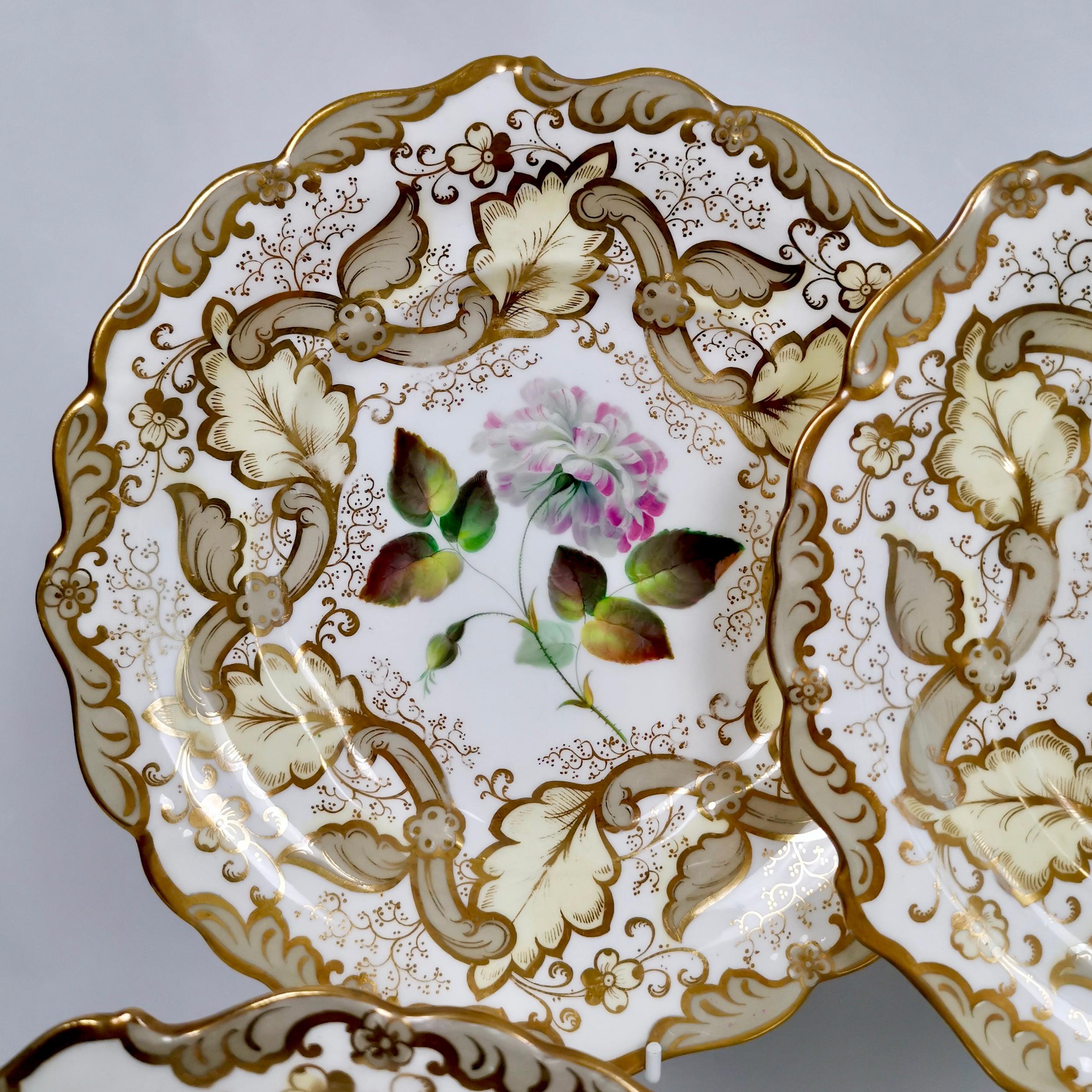 Samuel Alcock Set of 8 Dessert Plates, Superb Flowers, 1835-1840 In Good Condition In London, GB